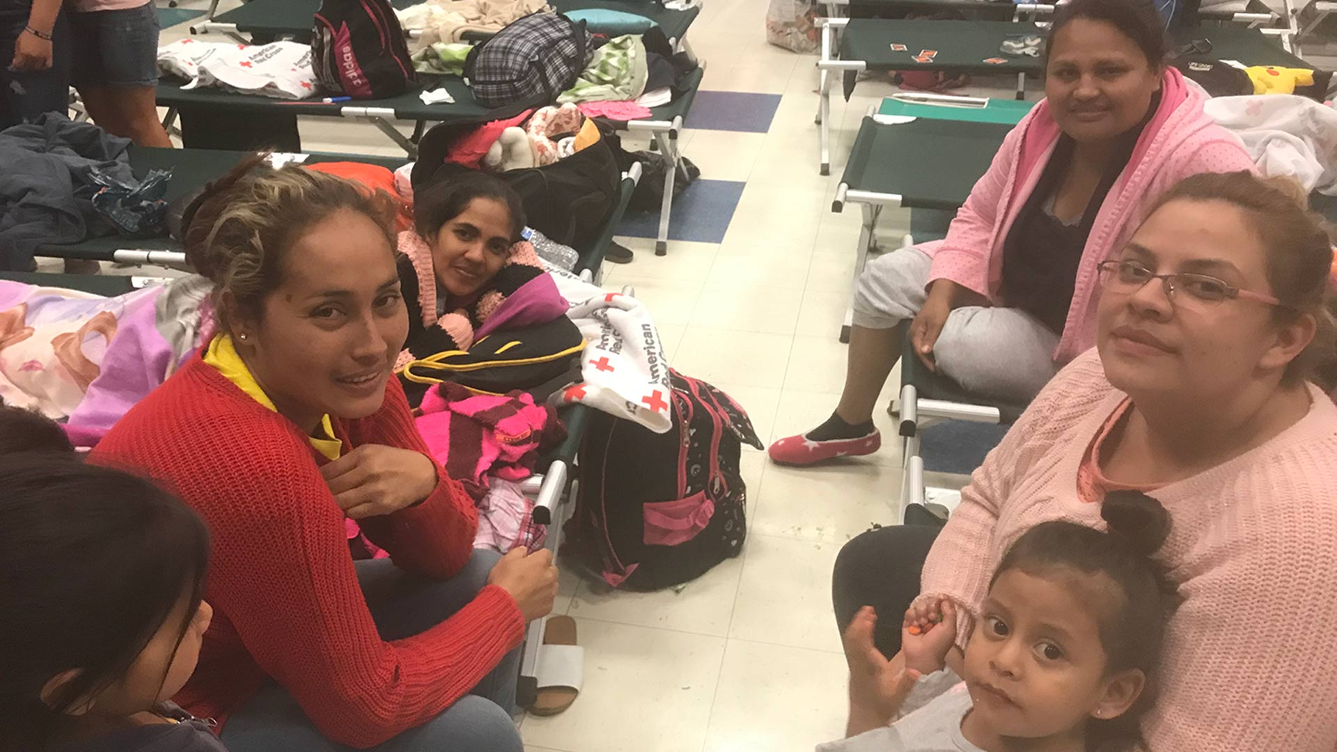 Mothers who made the journey from Guatemala with their children.  They are staying at a temporary make shift shelter opened by the City of Tucson when shelter space with nonprofits had reached capacity.  (April 18, 2019)