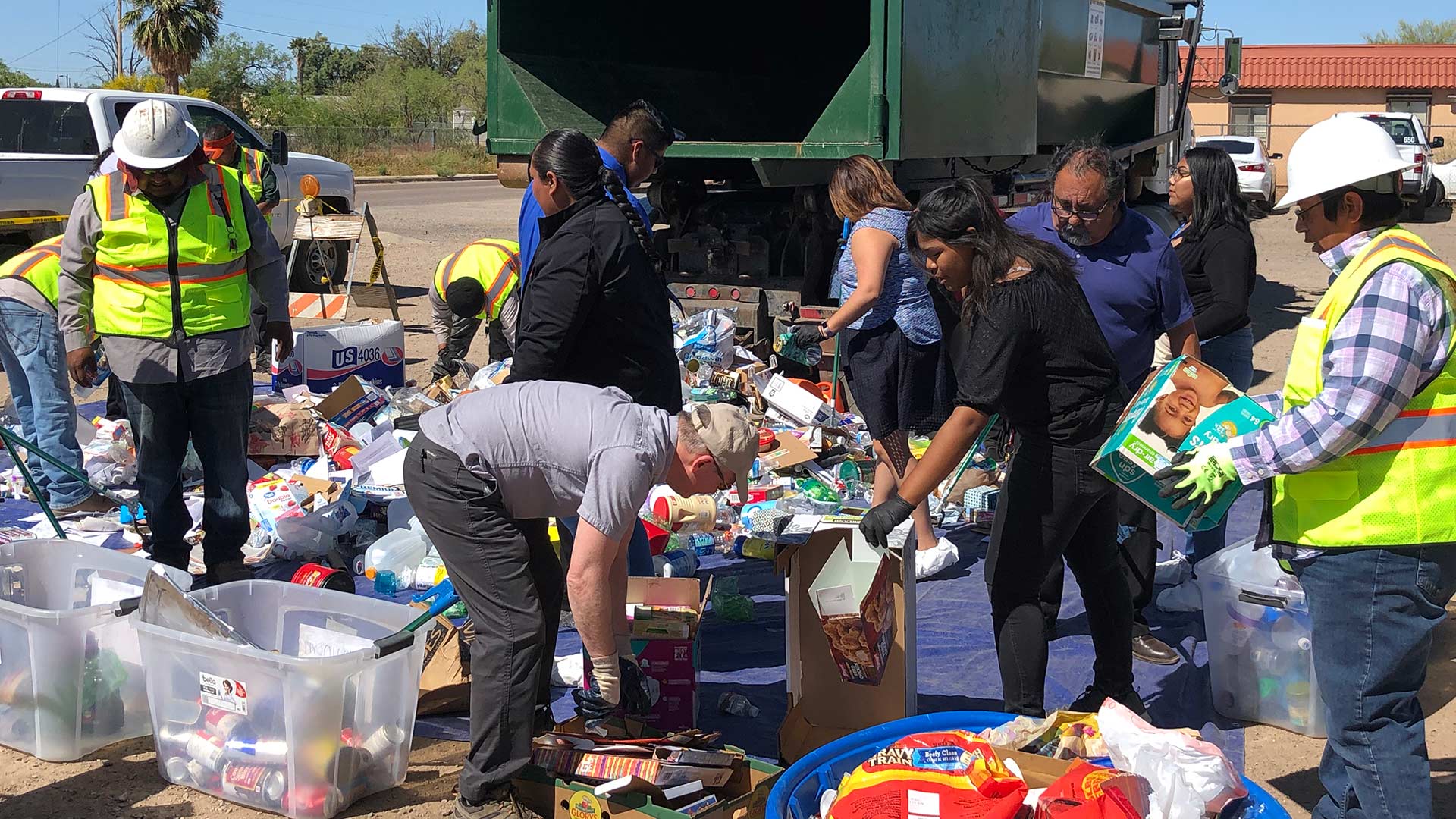 The Tohono O'odham Nation Youth Council and Representative Raúl Grijalva learned how to sort recyclables with the Tohono O'odham Nation Solid Waste Management team Monday, April 22, 2019.