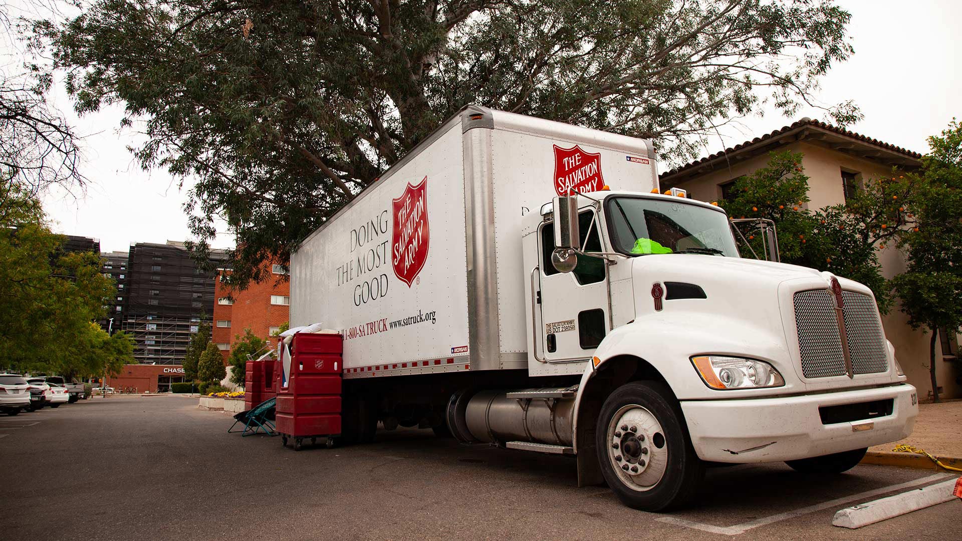 A Salvation Army truck on the UA campus at the end of the 2018-19 school year.