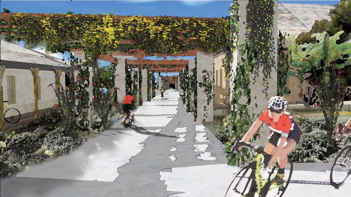 One of a series of illustrations depicting planned facilities at Bike Ranch Tucson.