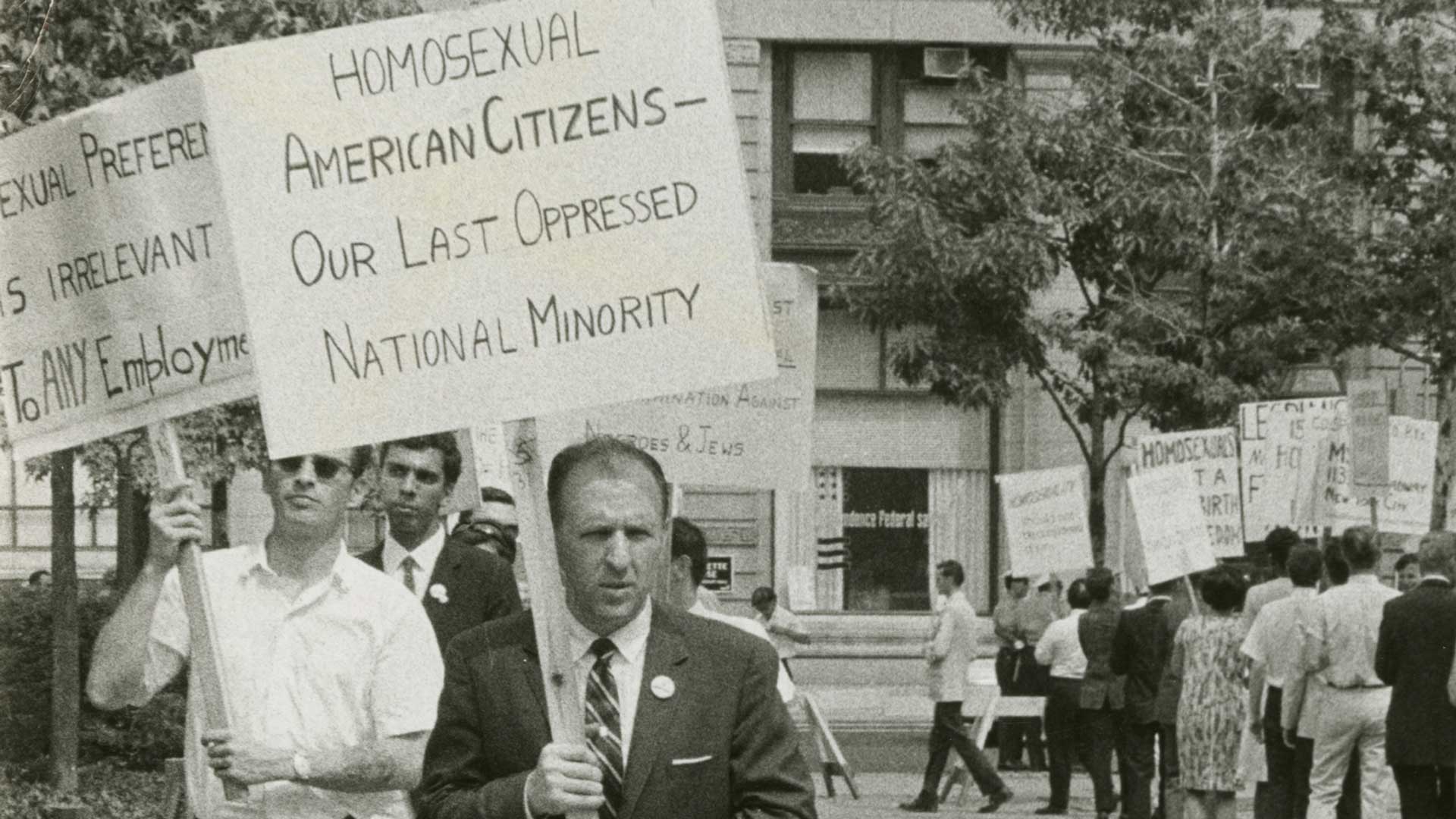 Frank Kameny leads a picket line in front of Independence Hall in Philadelphia on July 4, 1965, four years before the Stonewall uprising. "The Lavender Scare" airs Tuesday, June 18 at 9 p.m. on PBS 6.