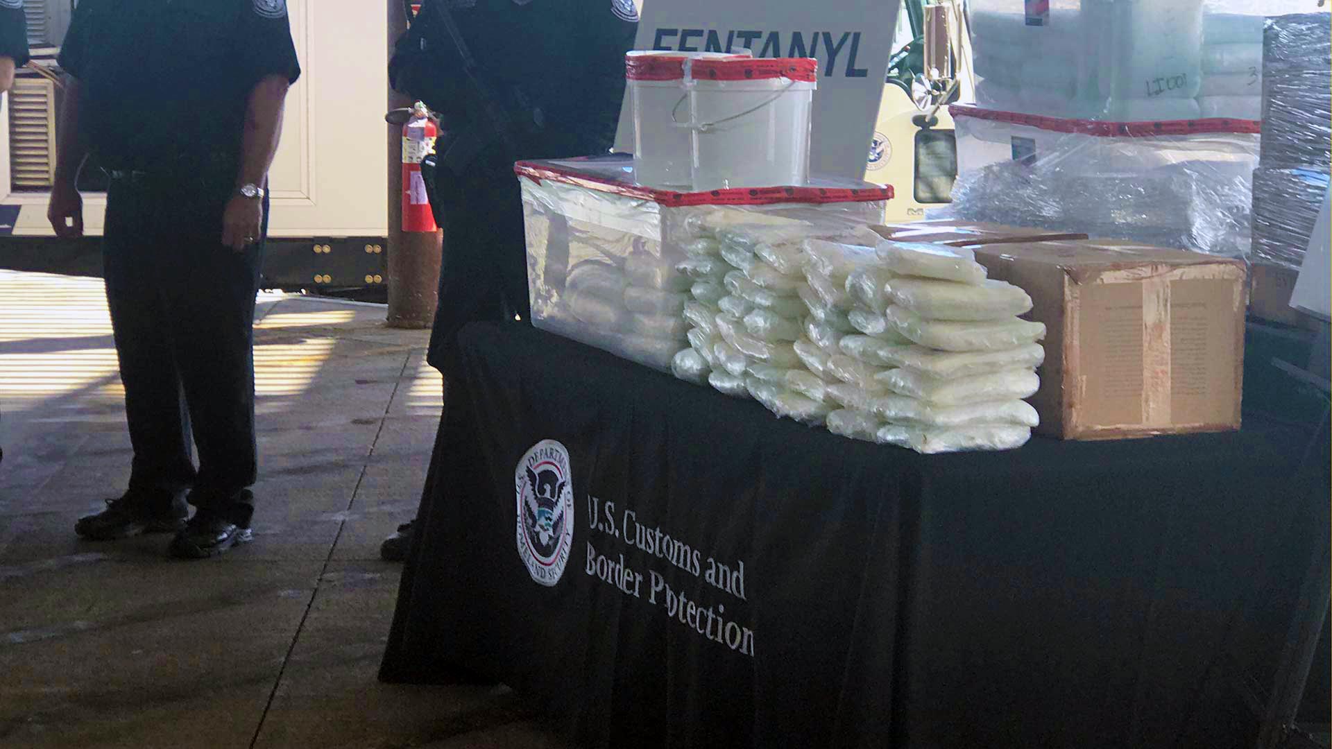 Customs and Border Protection displays the largest fentanyl seizure in agency history, at the Nogales Port of Entry, Jan. 31, 2019.