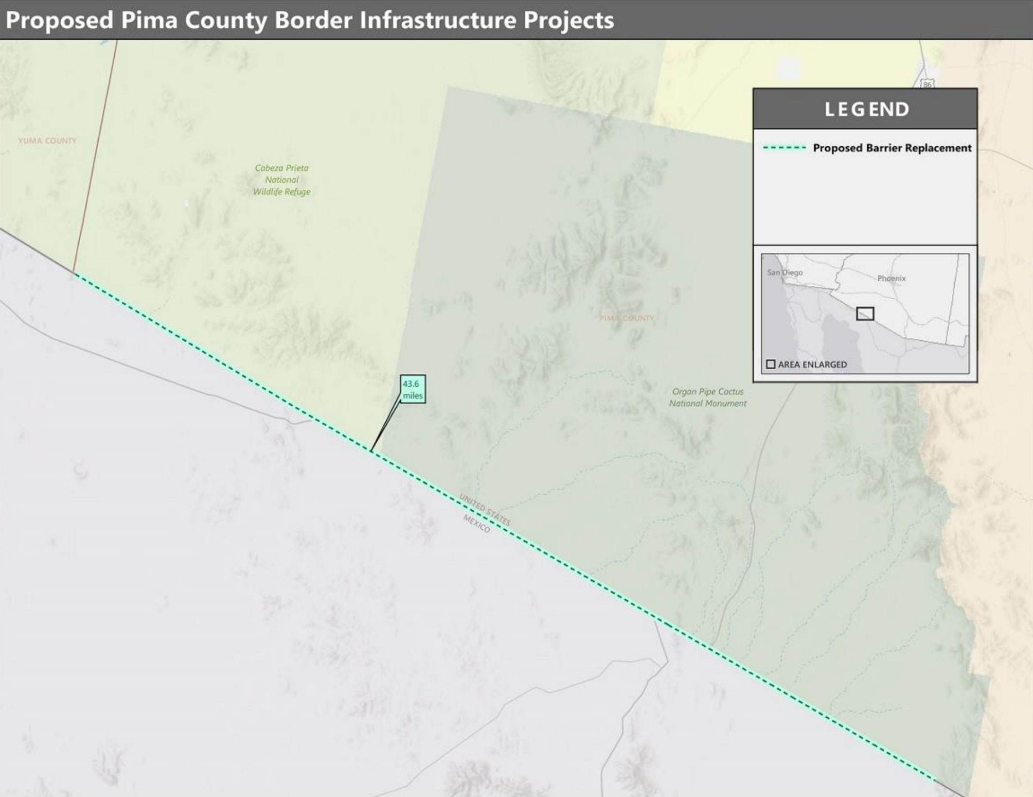 Map of Pima County Bollard Wall