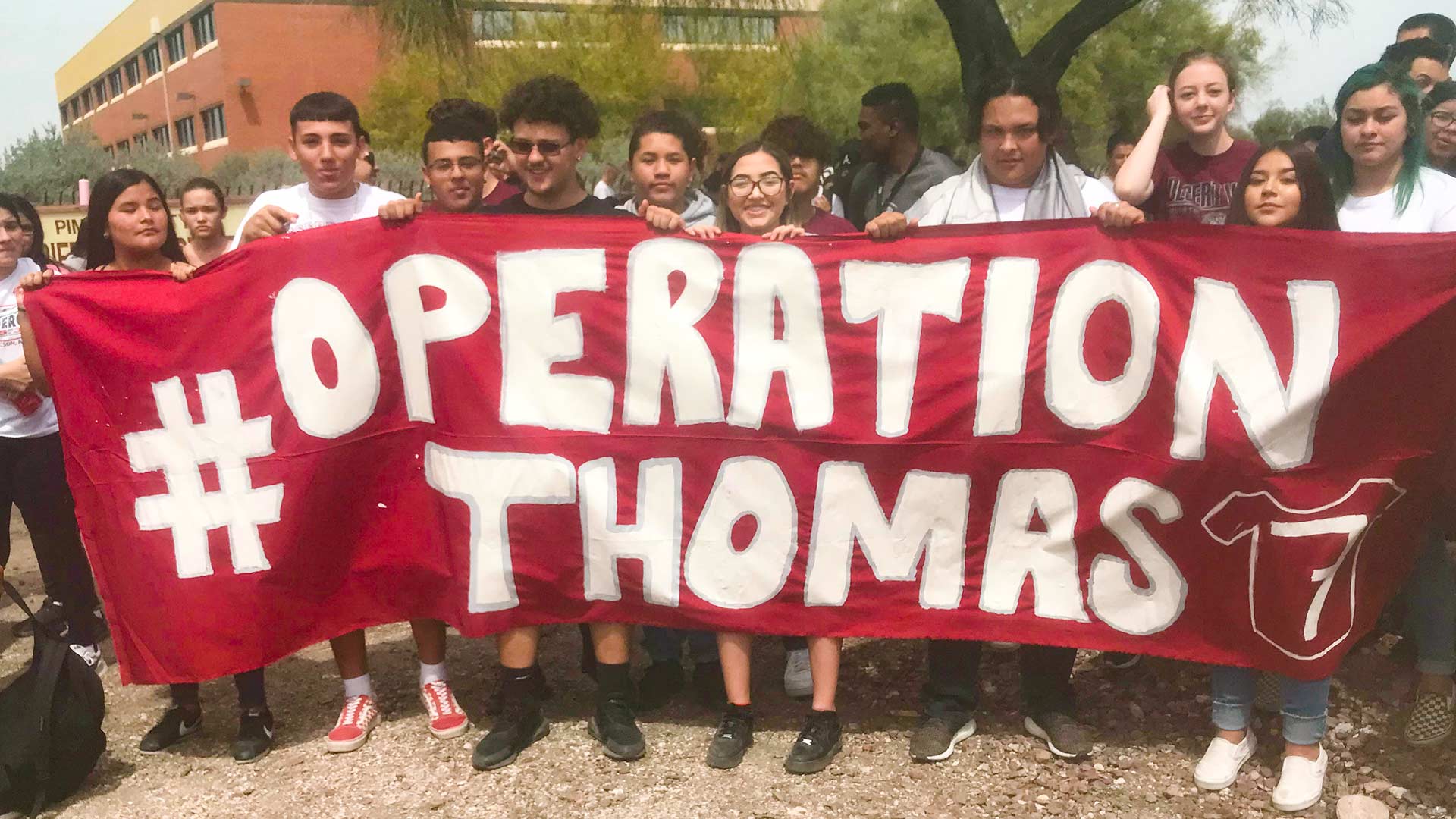 Desert View High School students protest the arrest of their classmate, 18-year-old Thomas Torres.  