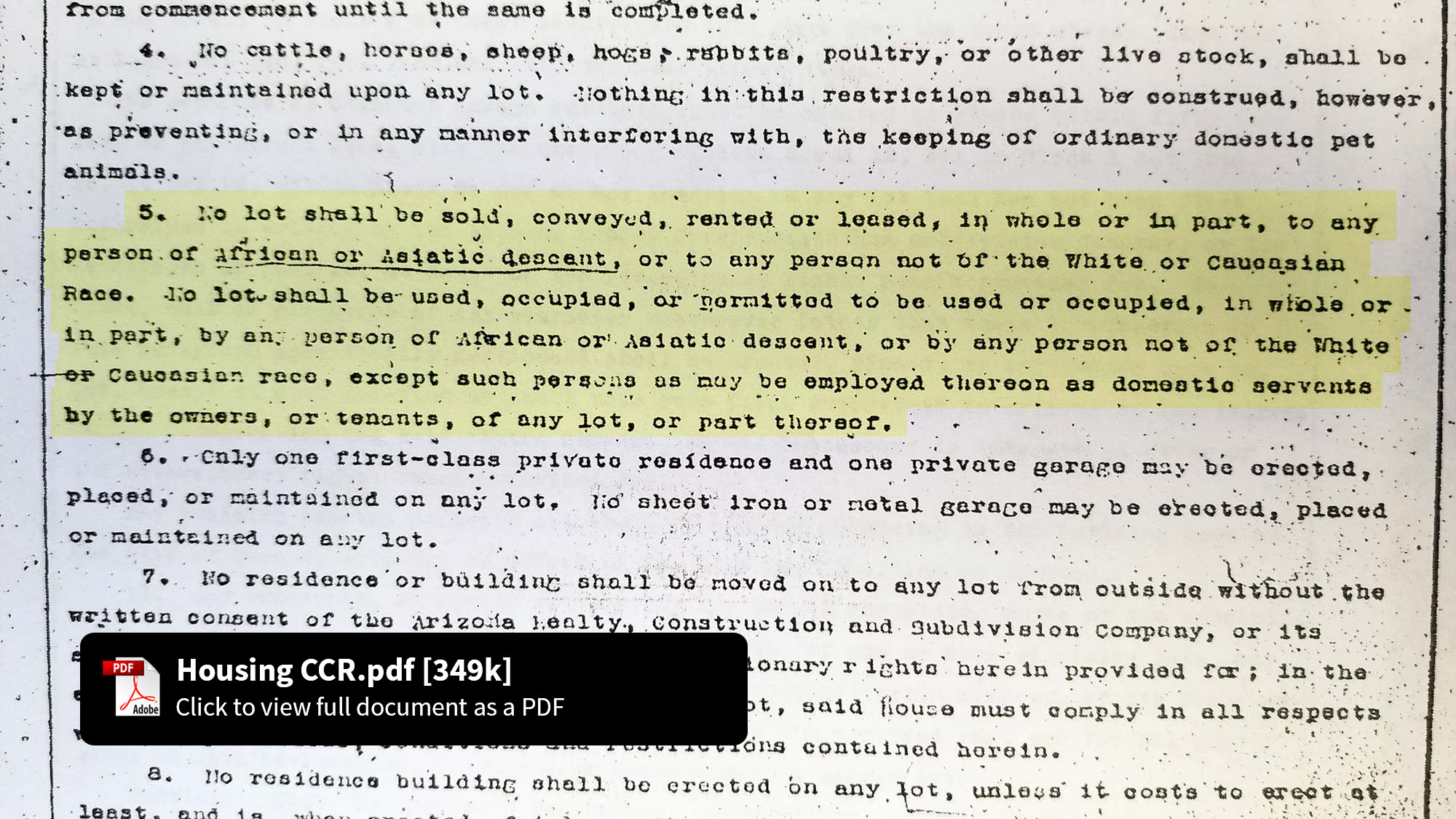 1930 restrictions for new houses being built in Tucson's San Clemente neighborhood. The documents are part of the official records held in the Pima County Recorder's office.