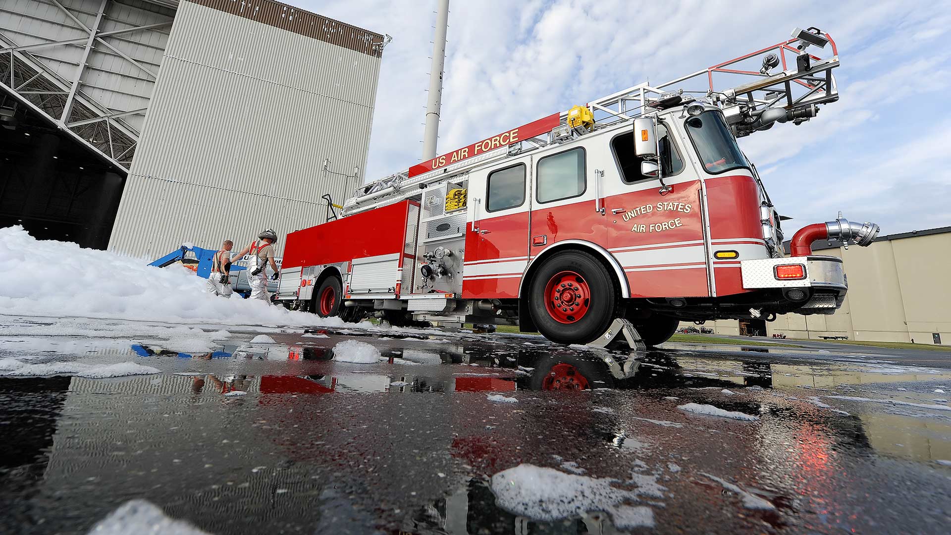 Fire truck after a military base firefighting exercise.