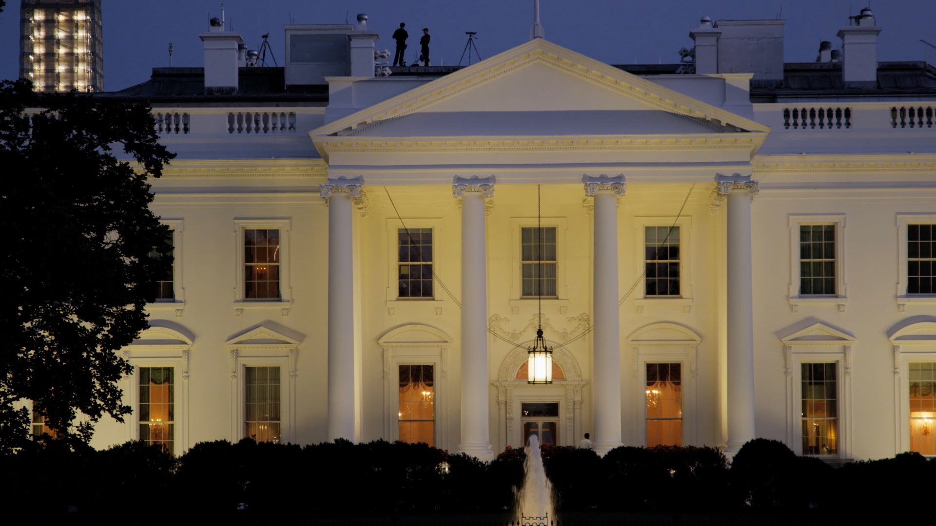 A view of the White House at night. 