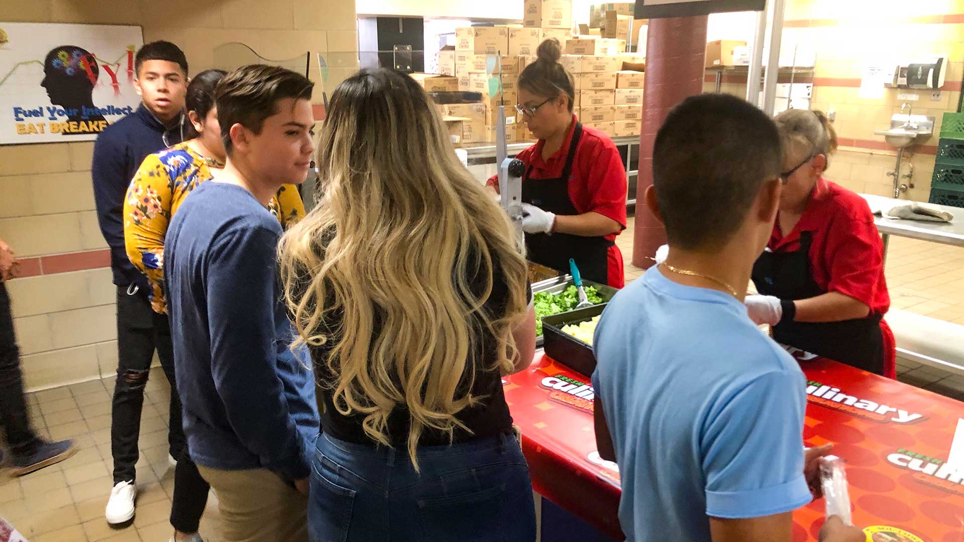 Students at Desert View High School getting a summer meal offered by the Sunnyside School District, June 2019.