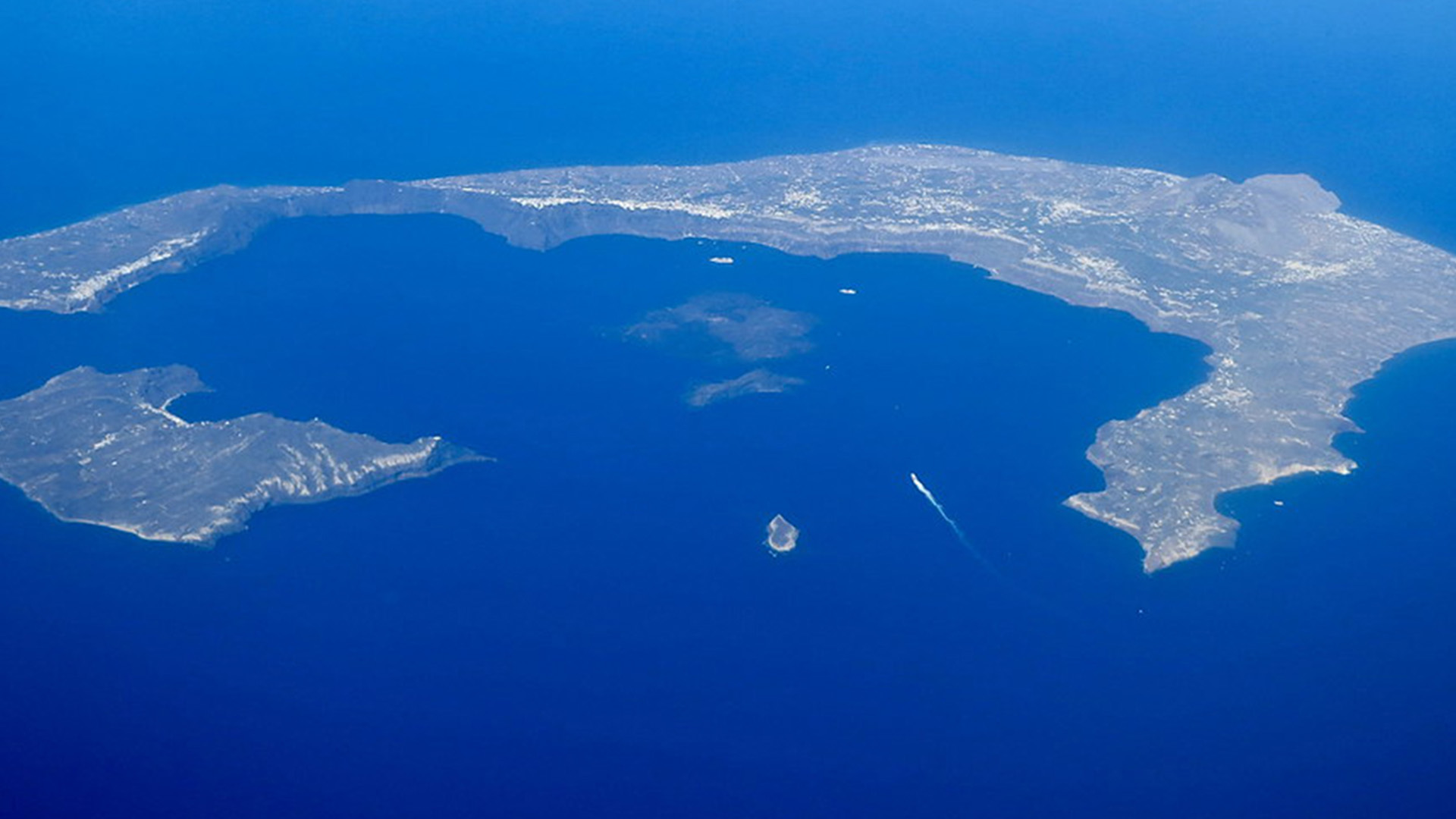 The Greek island of Santorini was formerly an active volcano in the Argean Sea