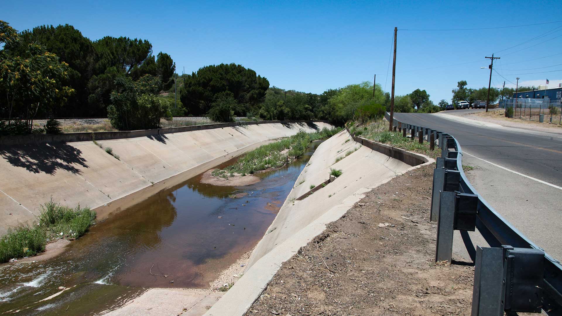 The International Outfall Interceptor, or IOI, runs under this concrete-lined wash through the city of Nogales, Ariz. 