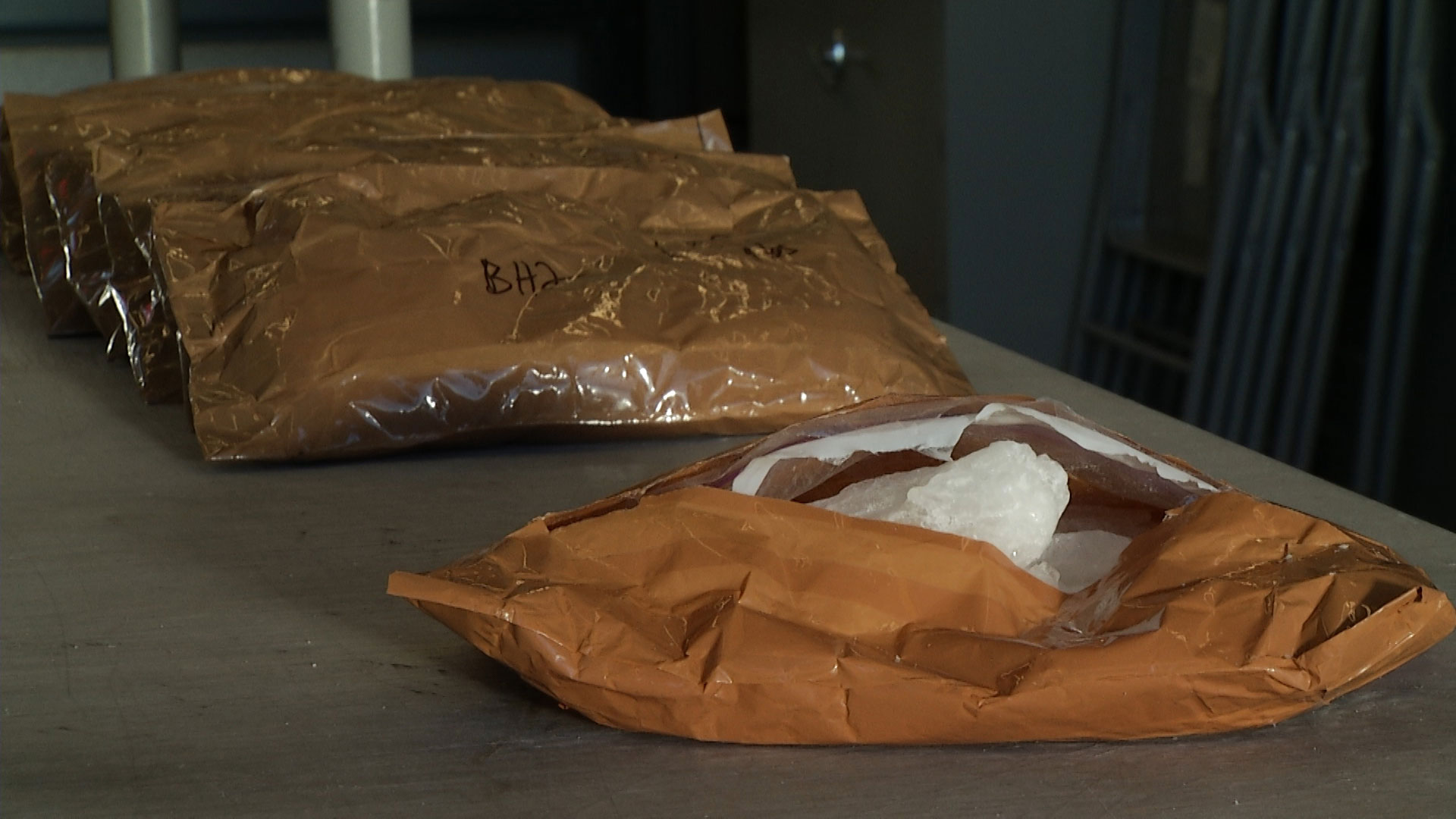 A package containing meth sits in an evidence room belonging to the Pima County Sheriff's Department. 