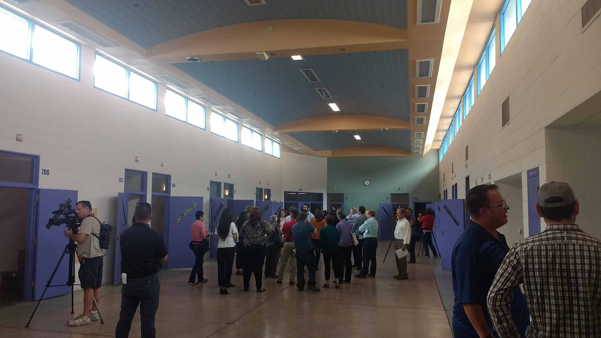 Tucson media tour a vacant "pod" at the Pima County Juvenile Justice Complex, which is slated to be converted into transitional housing for migrant families.Officials from the county and Catholic Social Services conducted a tour of the facility for media on July 17, 2019.