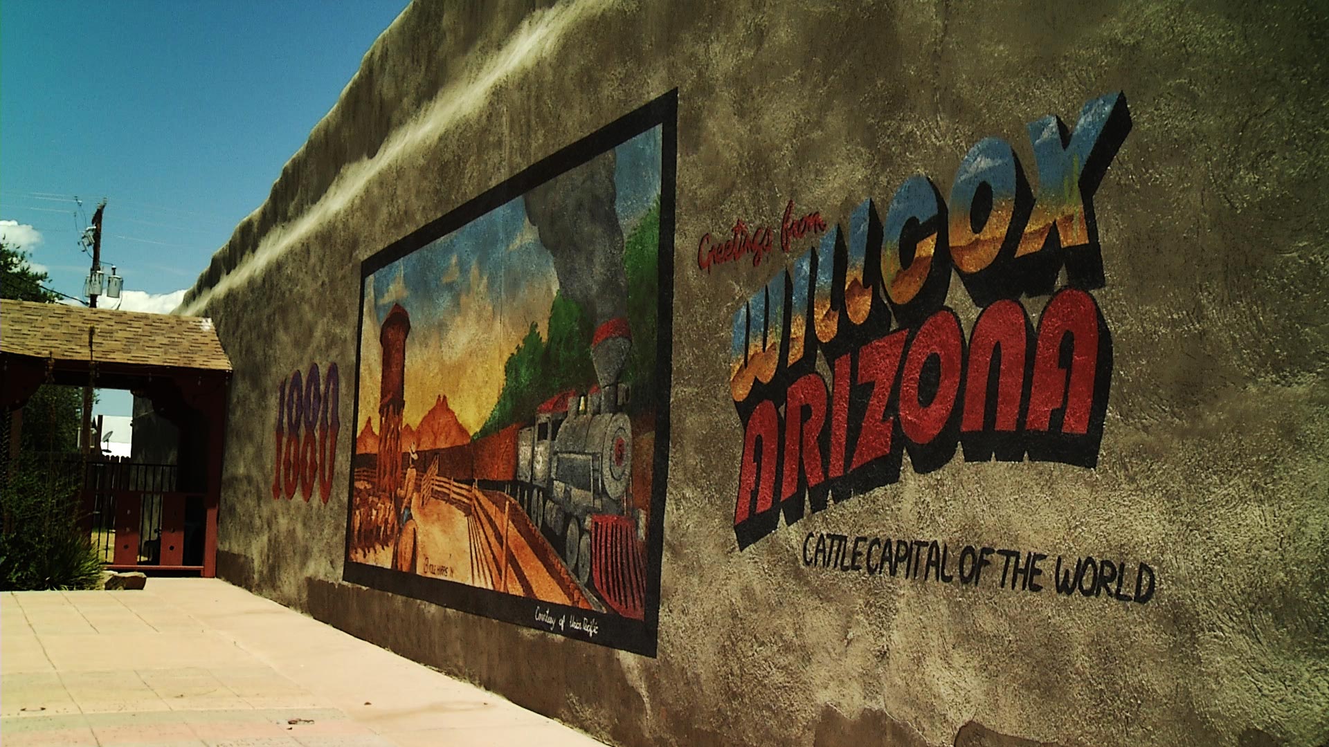 A mural welcoming visitors to Willcox is located across the street from the city's Historic Railroad Avenue Park. 