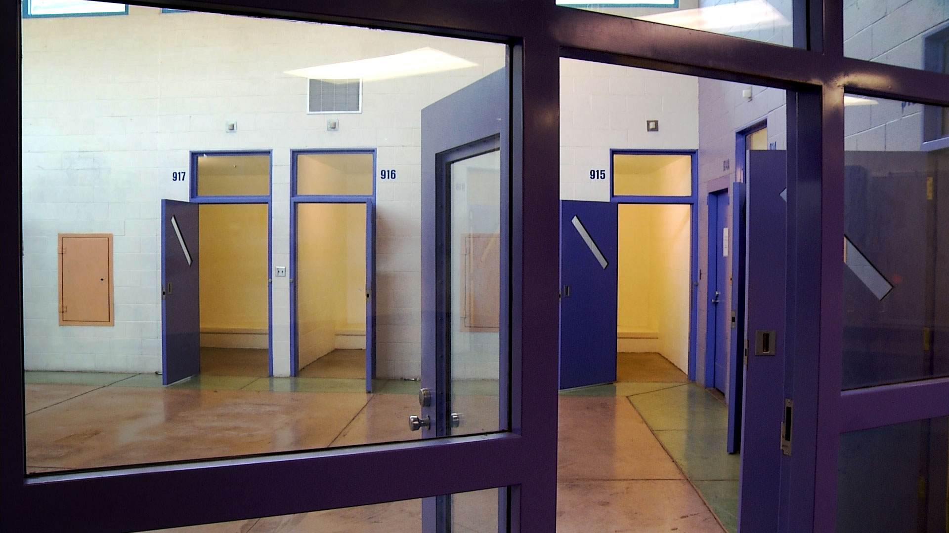 An empty wing of the Pima County Juvenile Justice Complex before its transformation into a temporary shelter for asylum seekers in transit through Tucson. 