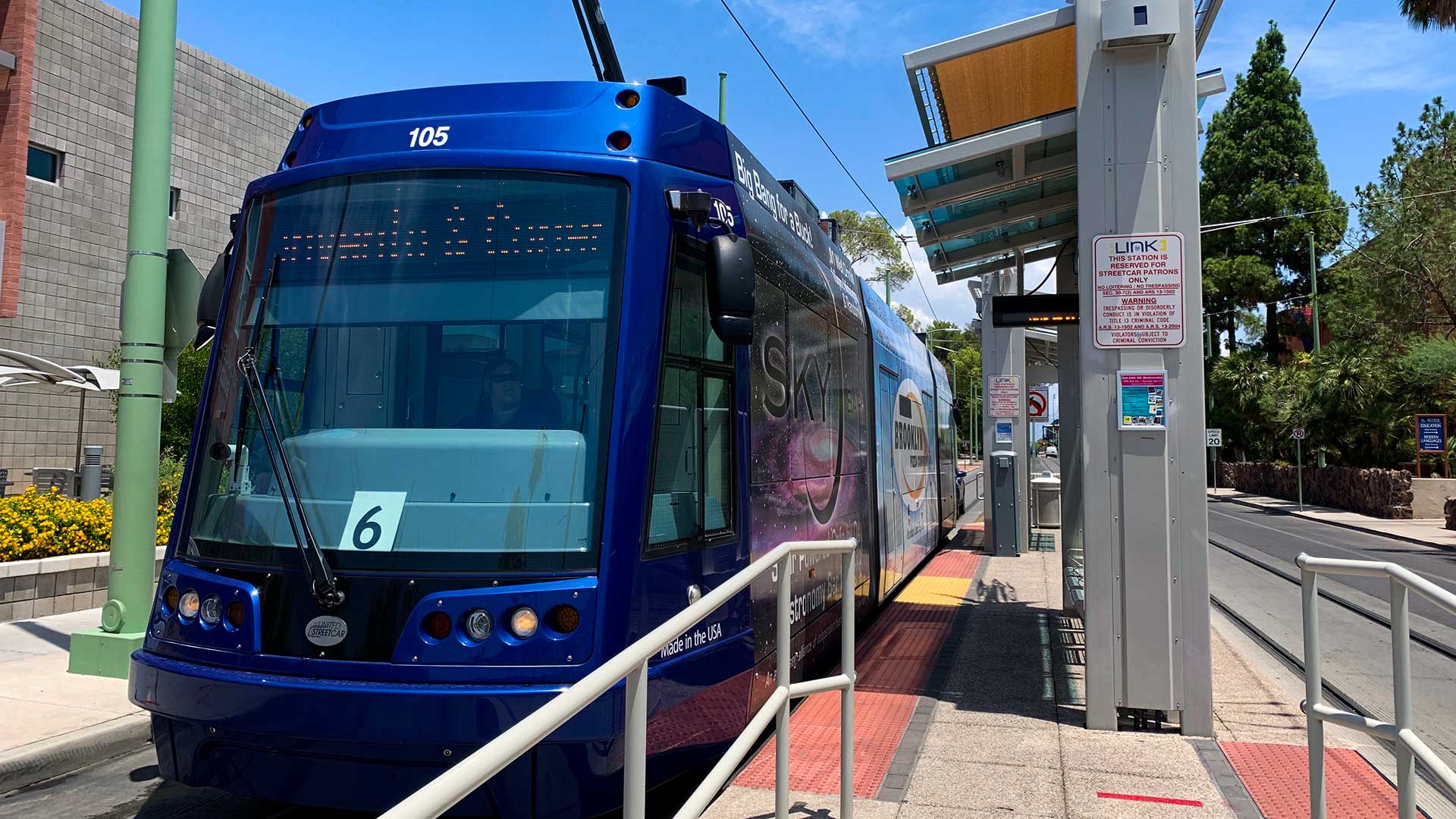 The streetcar at a University of Arizona stop.