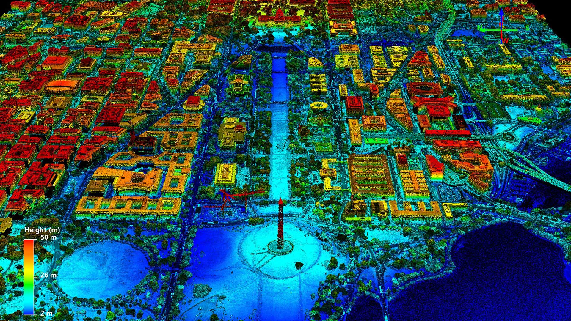 A 2017 lidar "point cloud" image of the Washington Mall in Washington, D.C. Advances in remote sensing technologies are changing the types and quantity of data available to researchers.