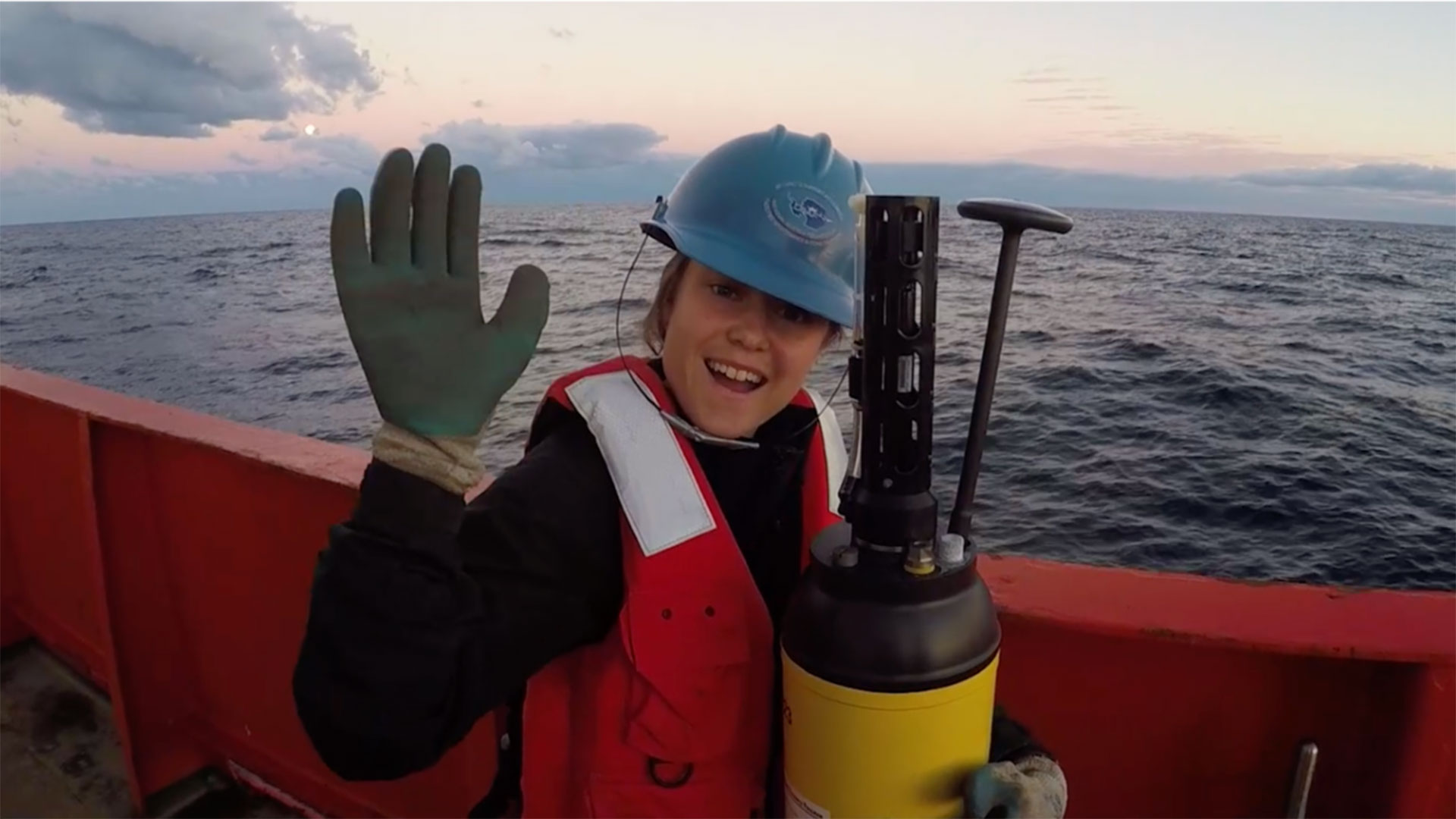 UA graduate student in geosciences Becki Beadling on a research vessel in teh Southern Ocean, deploying robotic floats that gather information for the SOCCOM project.