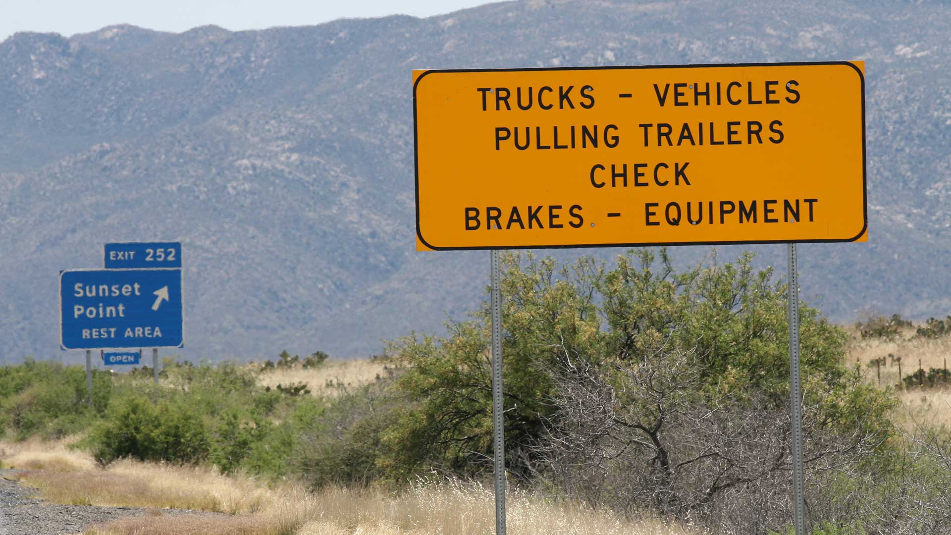 Signs to the Sunset Point rest area on Interstate 17, north of Phoenix, 2014.