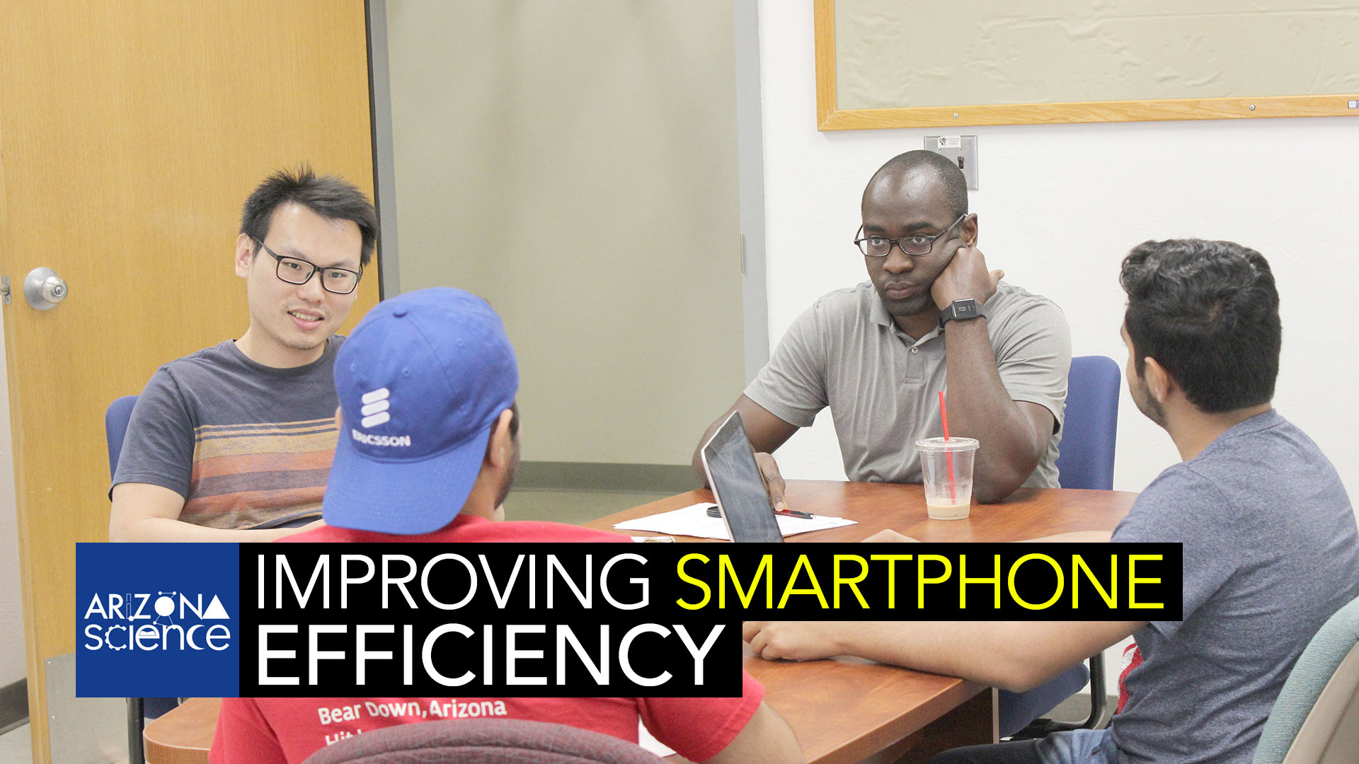 Tosi Adegbija (third from left) and his team are researching new ways to improve efficiency in smartphones.