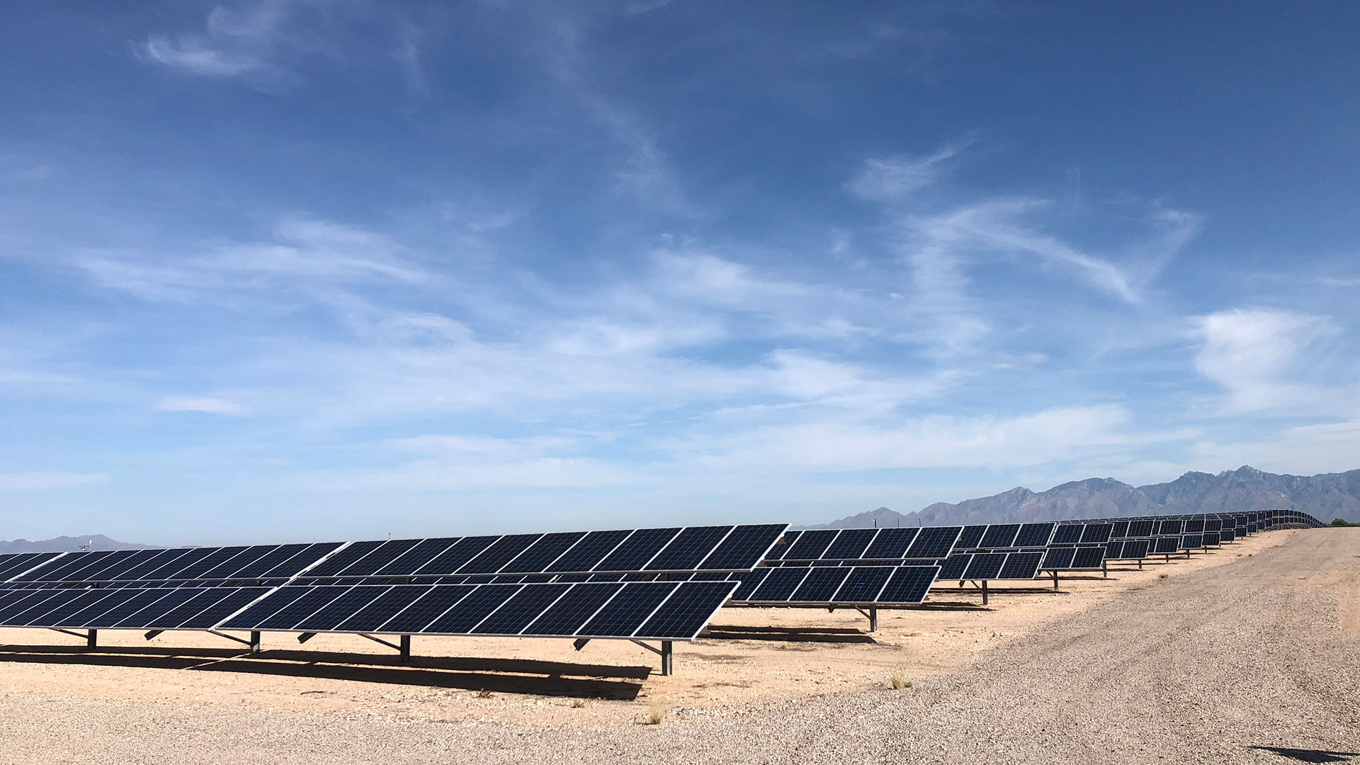 A solar array used by Tucson Electric Power to add renewable energy to the grid, August 2019