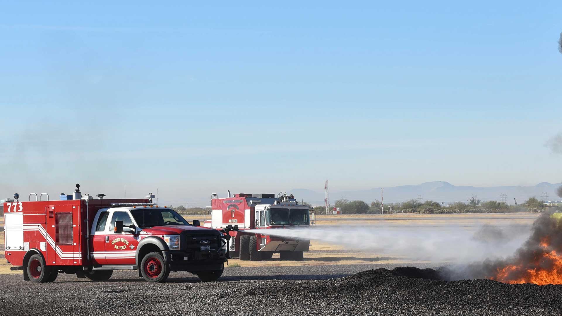 A January 2018 firefighting exercise with the 162nd Wing at Davis-Monthan Air Force Base in Tucson, Arizona. 
