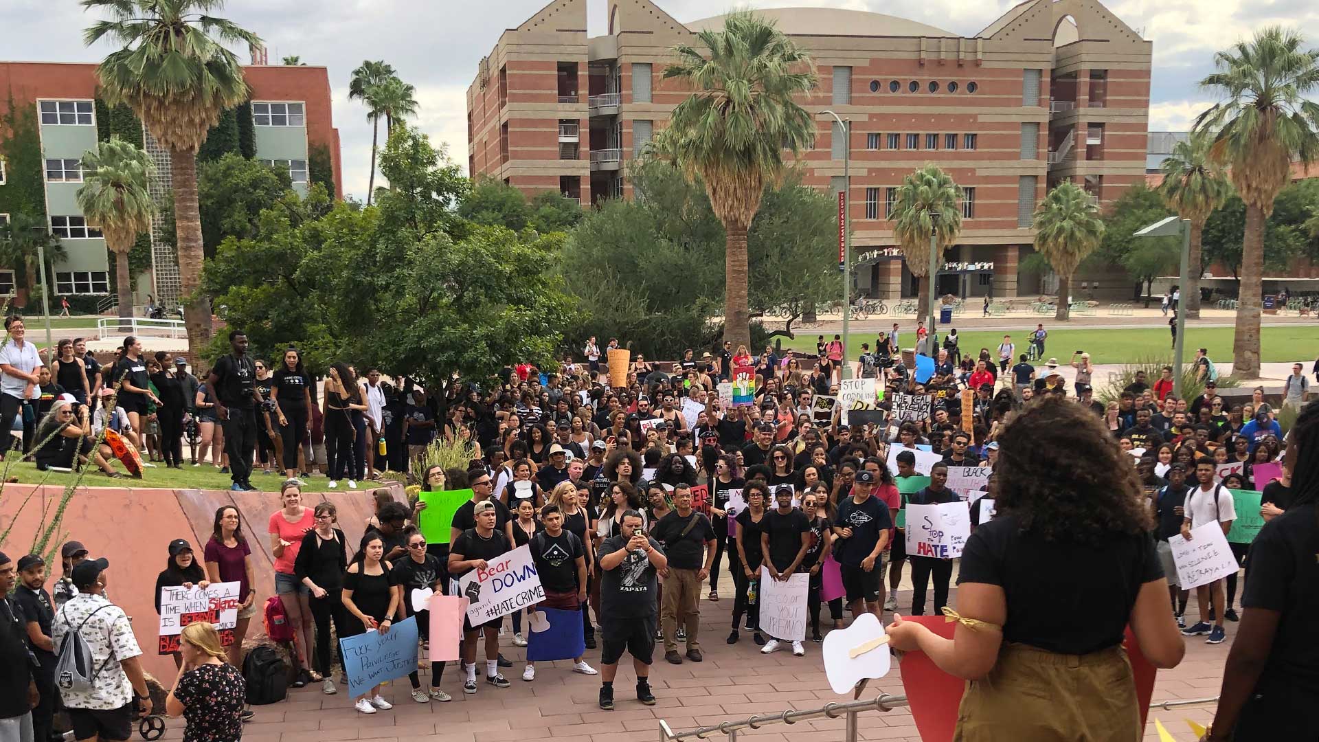 Students protest on the University of Arizona campus Sept. 13, 2019, over the university's response to a reported assault on a black student by two white students.