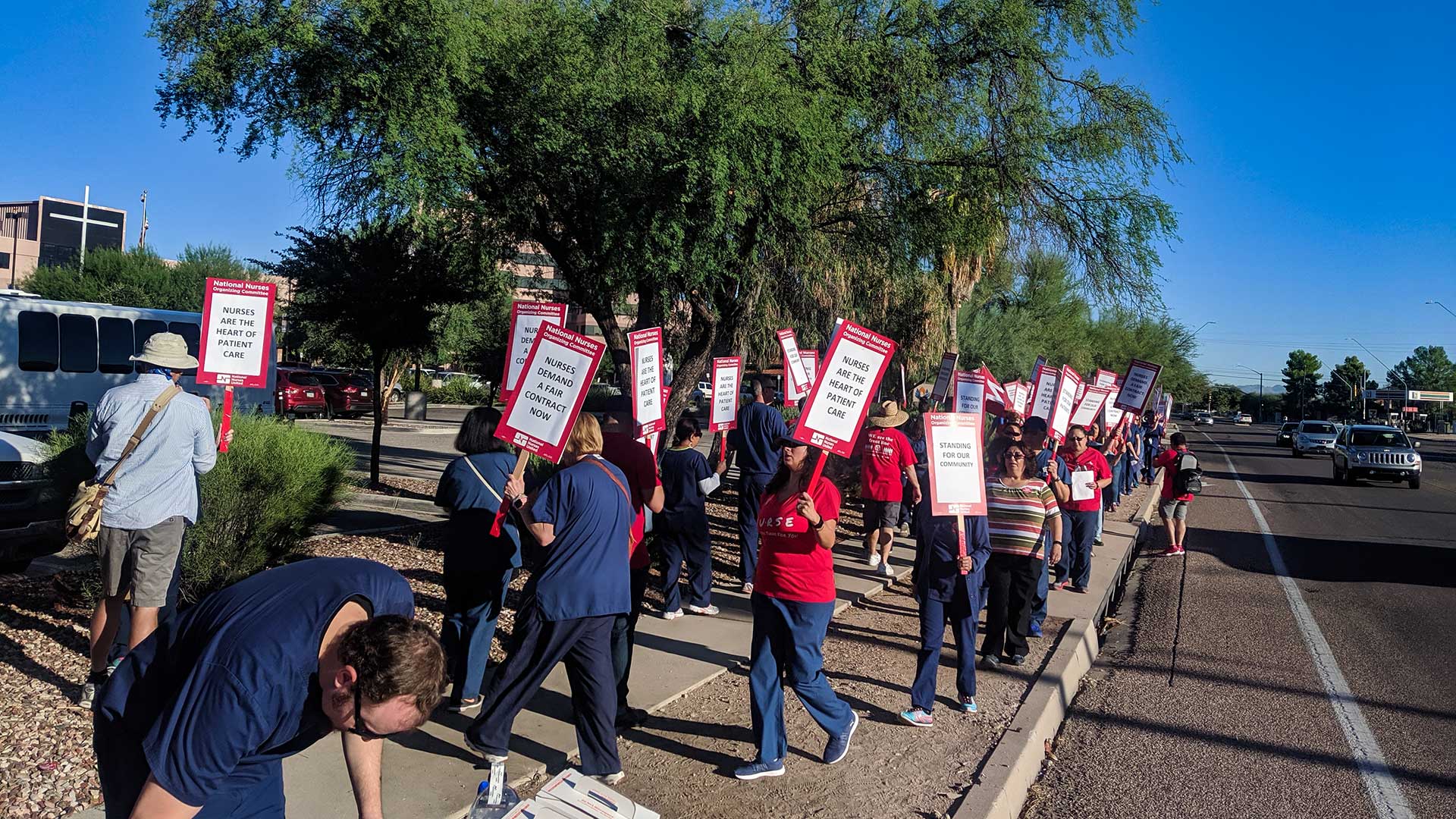 Nurses hold a demonstration in front of Carondelet St. Mary's Hospital on Silverbell Road, Sept. 20, 2019.