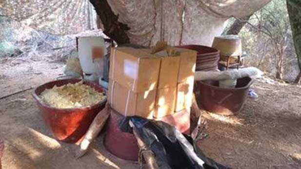 Mexican military personnel shut down a clandestine drug lab in Sonoyta, Sonora, just south of the Arizona border, on Sept. 17, 2019.