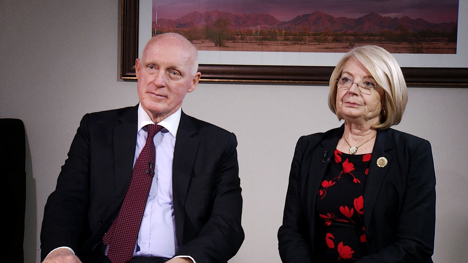 Arizona State House Speaker Rusty Bowers and State Senate President Karen Fann sit for an interview at the Arizona Biltmore in Phoenix on Jan. 10, 2020. 