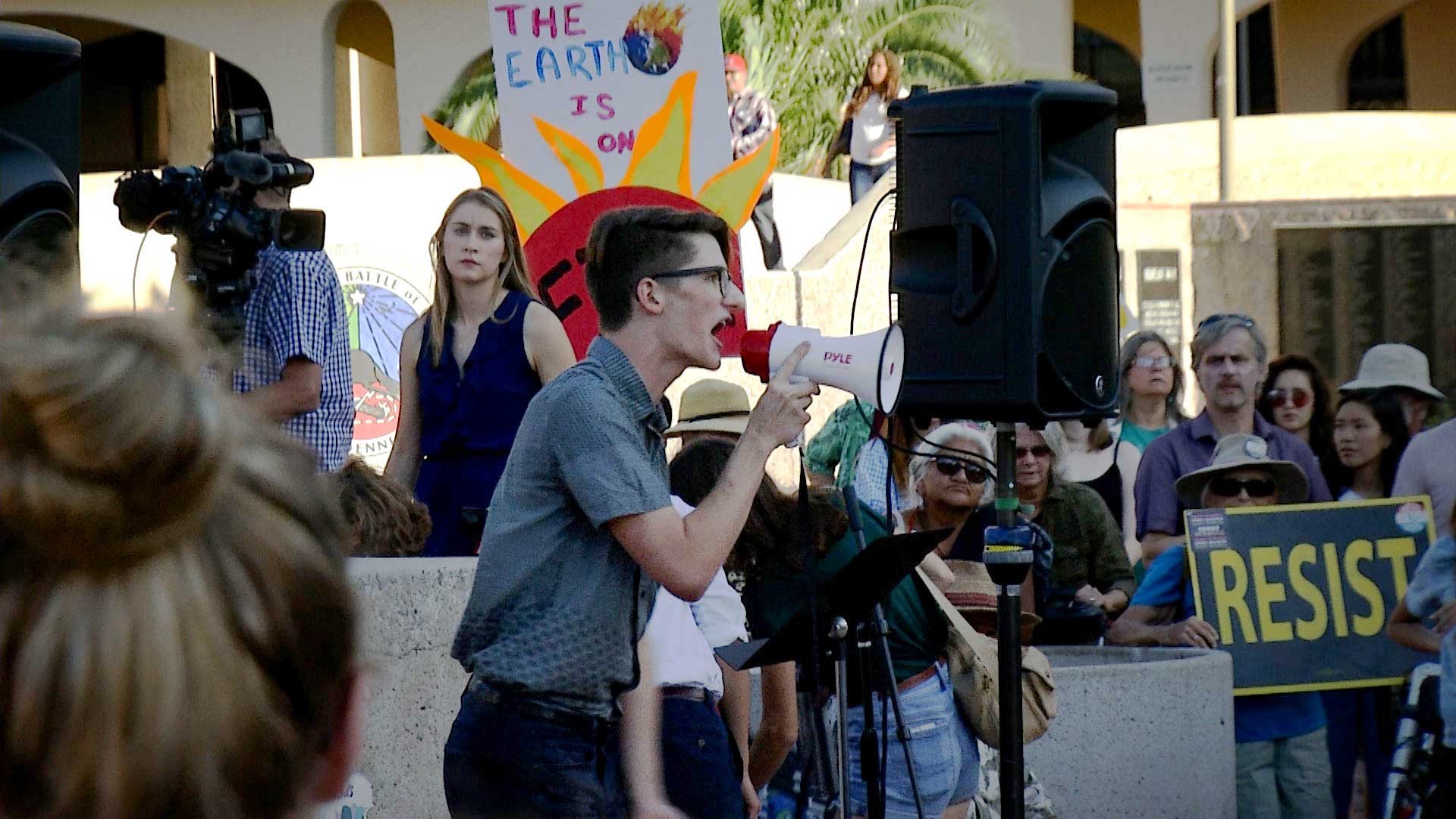 University of Arizona sophomore Kyle Kline speaks to a crowd gathered at a climate strike protest at El Presidio Park in Tucson on Sept. 20, 2019. 