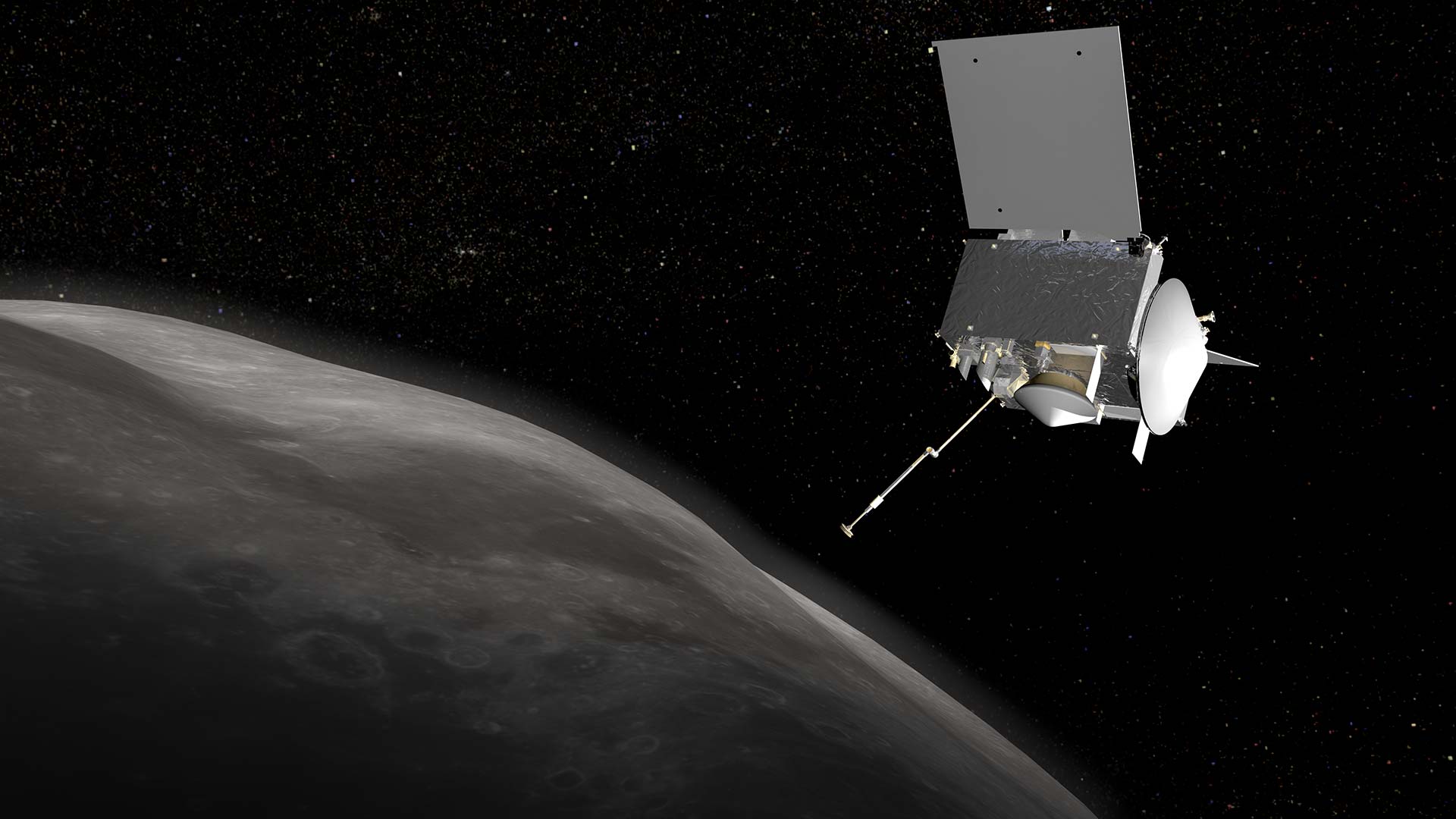 OSIRIS-REx depicted in orbit around Bennu.