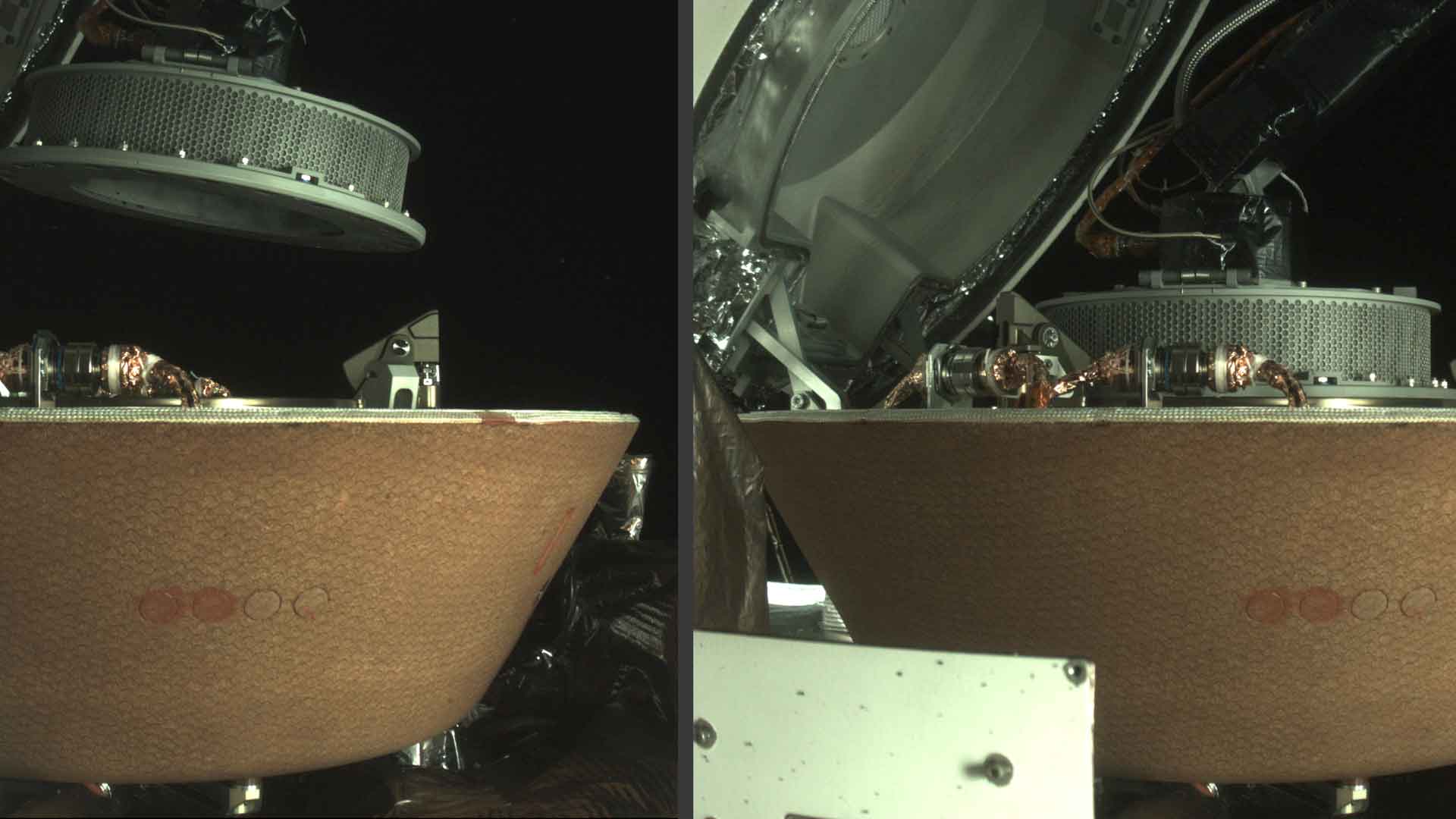 The OSIRIS-REx spacecraft stows the TAGSAM collection head after gathering samples from the surface of the asteroid Bennu, Oct. 29, 2020