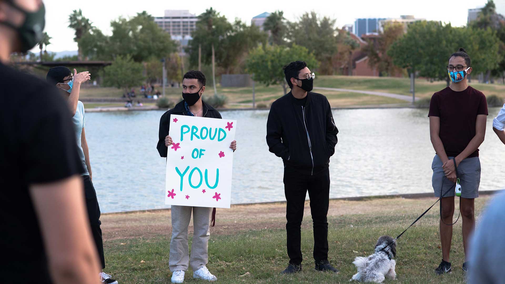 Mixed immigration status students gather in downtown Phoenix for a celebration of Joe Biden's presidential victory on Nov. 7, 2020.