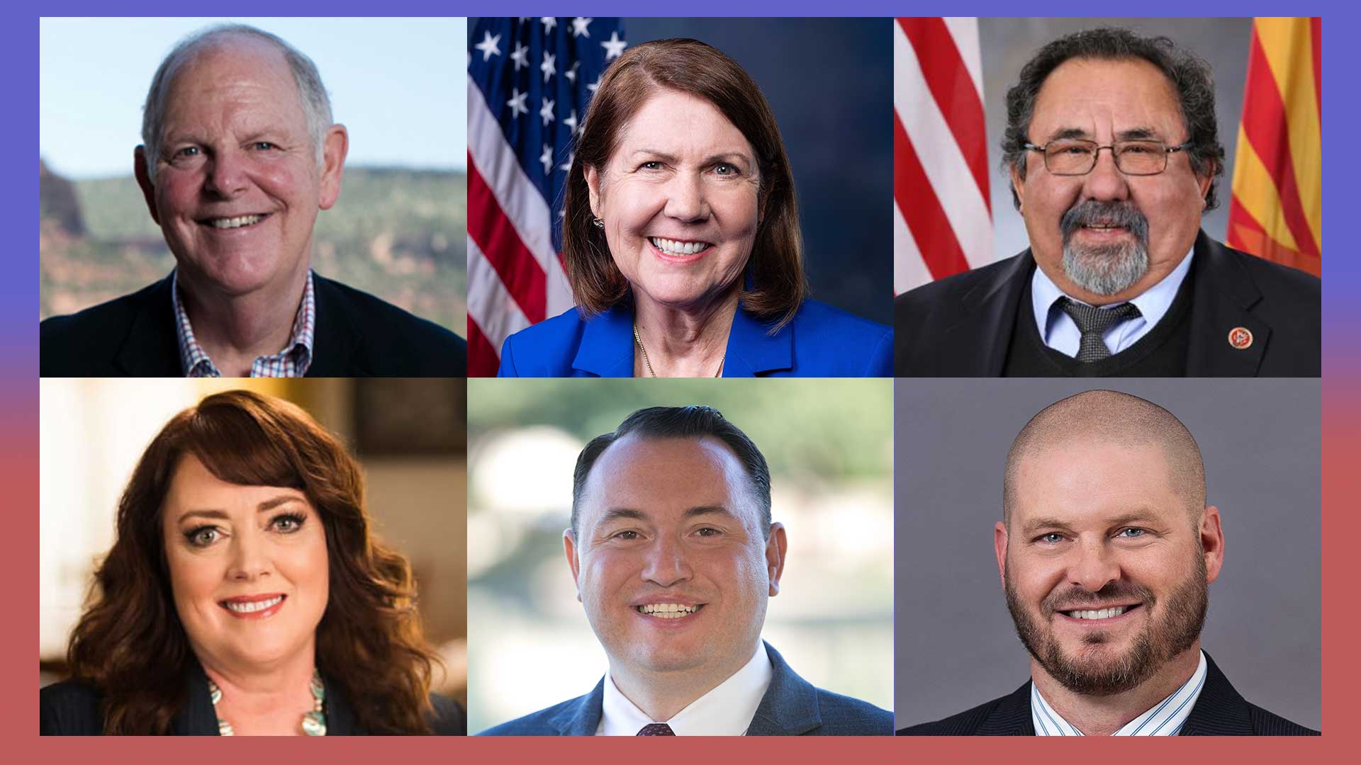 Left to right, 1st Congressional District candidates Tom O'Halleran (D, incumbent) and Tiffany Shedd (R). 2nd Congressional District candidates Ann Kirkpatrick (D, incumbent) and Brandon Martin (R). 3rd Congressional District candidates Raúl Grijalva (D, incumbent) and Daniel Wood (R).