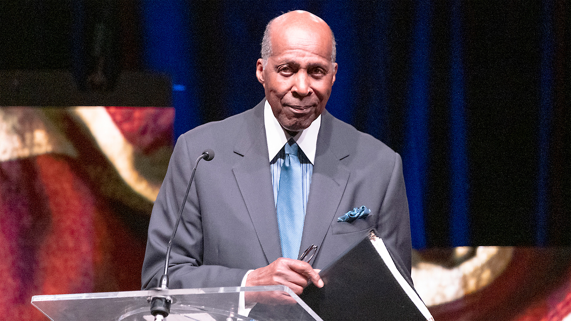 Civil rights activist and businessman Vernon E. Jordan Jr. addresses The Summit on Race in America at the LBJ Presidential Library on Wednesday, April 10, 2019.