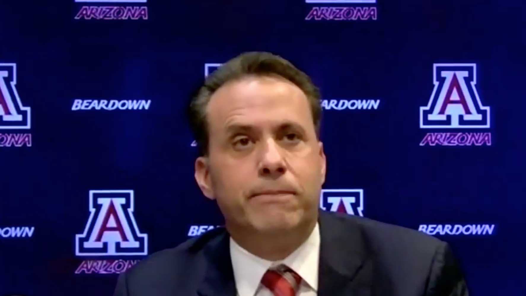 Jedd Fisch addresses the media via Zoom after being introduced as the new head football coach at the University of Arizona.