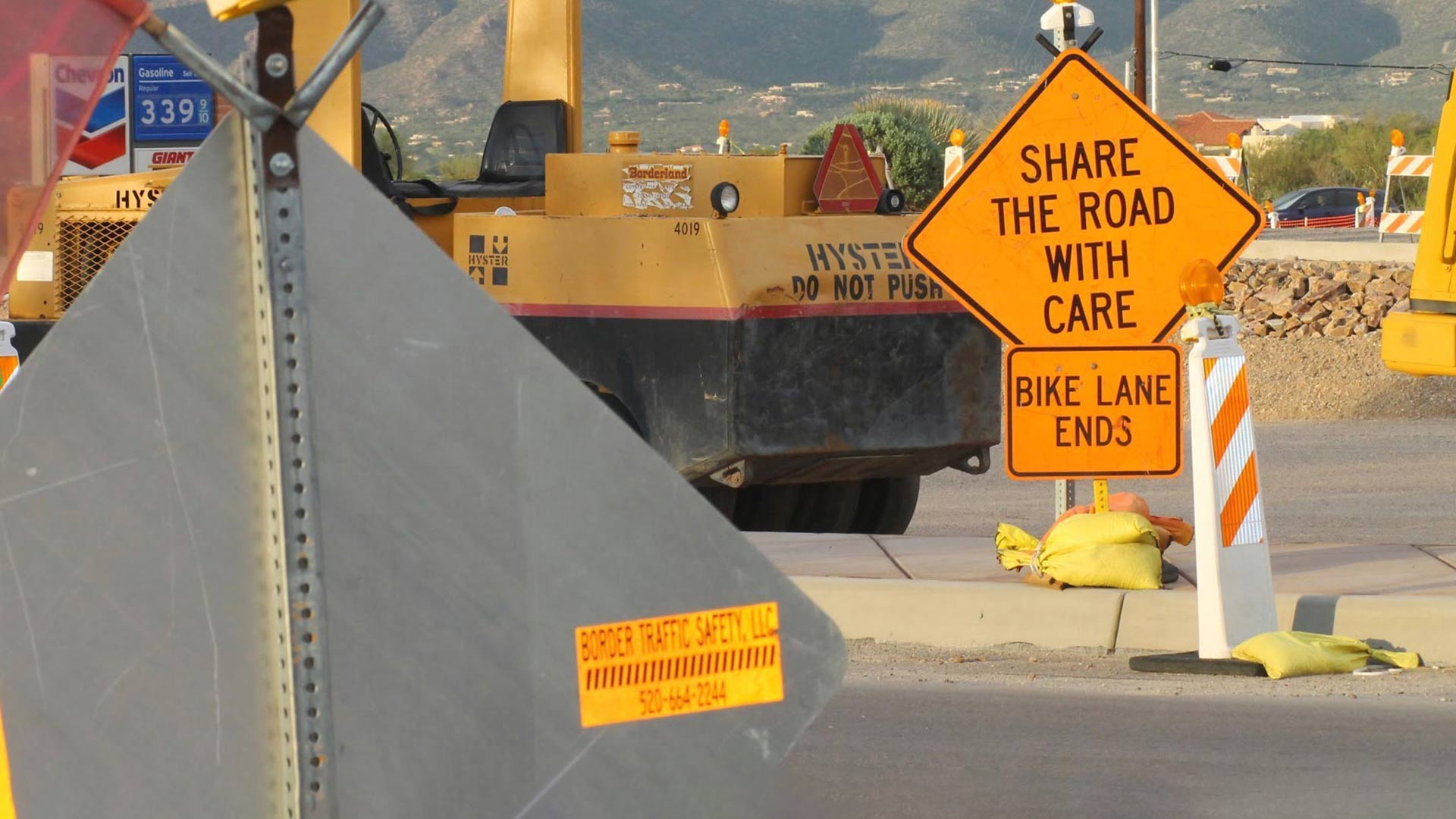 Road construction and repair signs in Pima County.