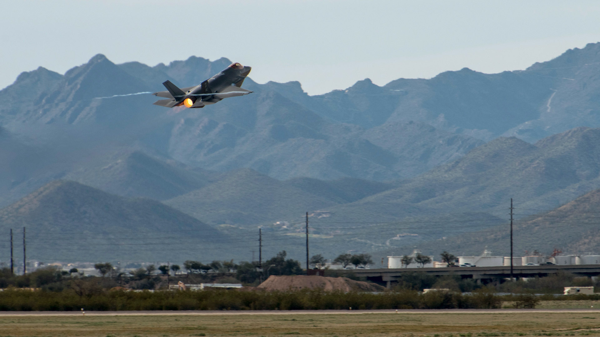 An F-35A takes off from Davis-Monthan Air Force base in Tucson during the annual Heritage Flight Training course,  Feb. 27, 2020. 