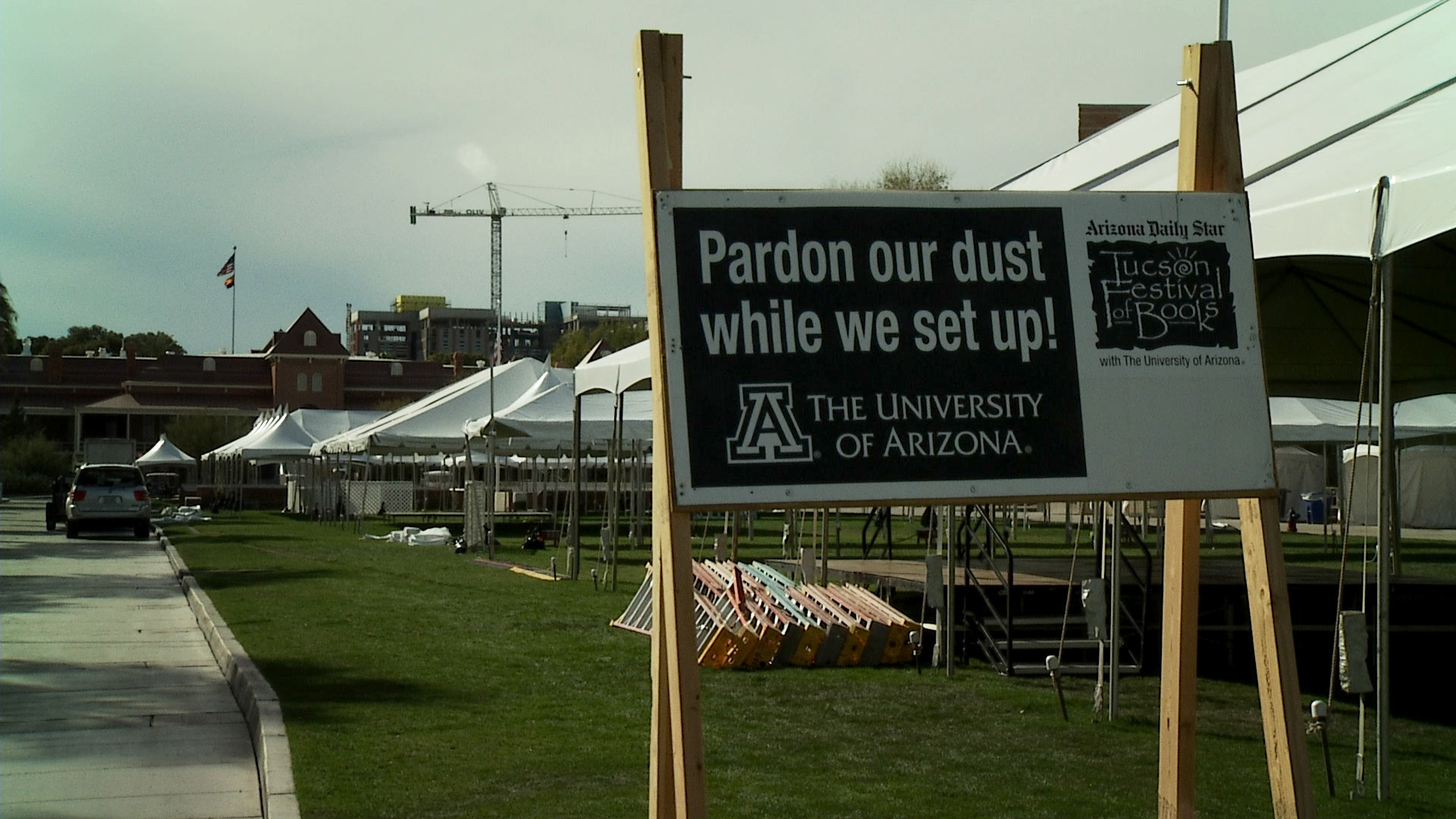 A sign posted at the University of Arizona for the Tucson Festival of Books on March 9, 2020, the day festival organizers announced they would cancel the event after a number of authors pulled out over COVID-19 concerns. 