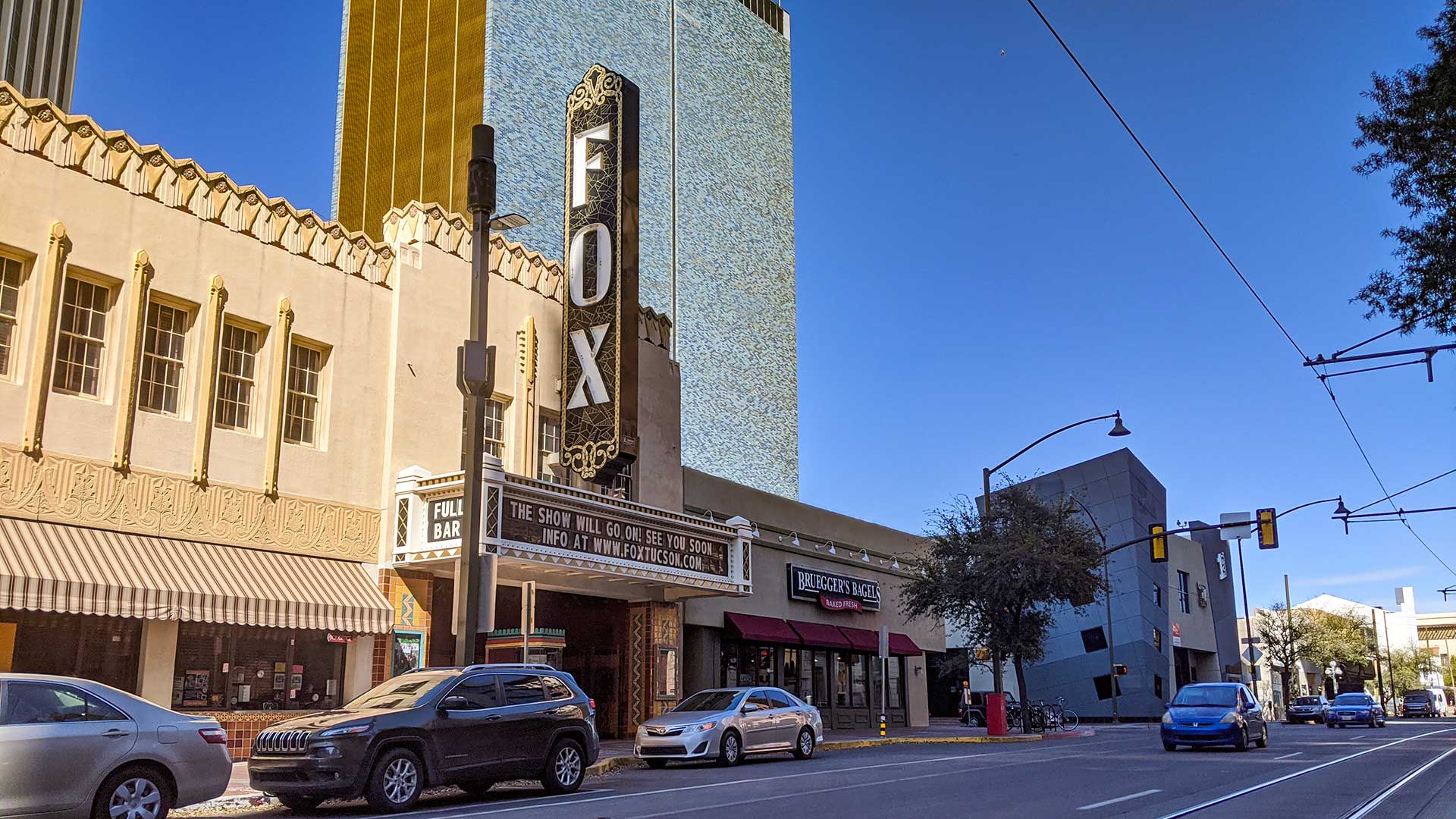 The Fox Tucson Theatre's sign on March 17 reads: "The show will go on! See you soon."