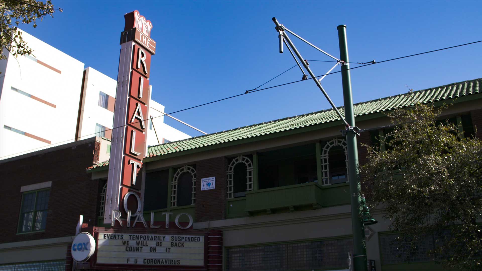 The Rialto Theatre on March 17, when Tucson declared a local emergency in response to the COVID-19 pandemic.