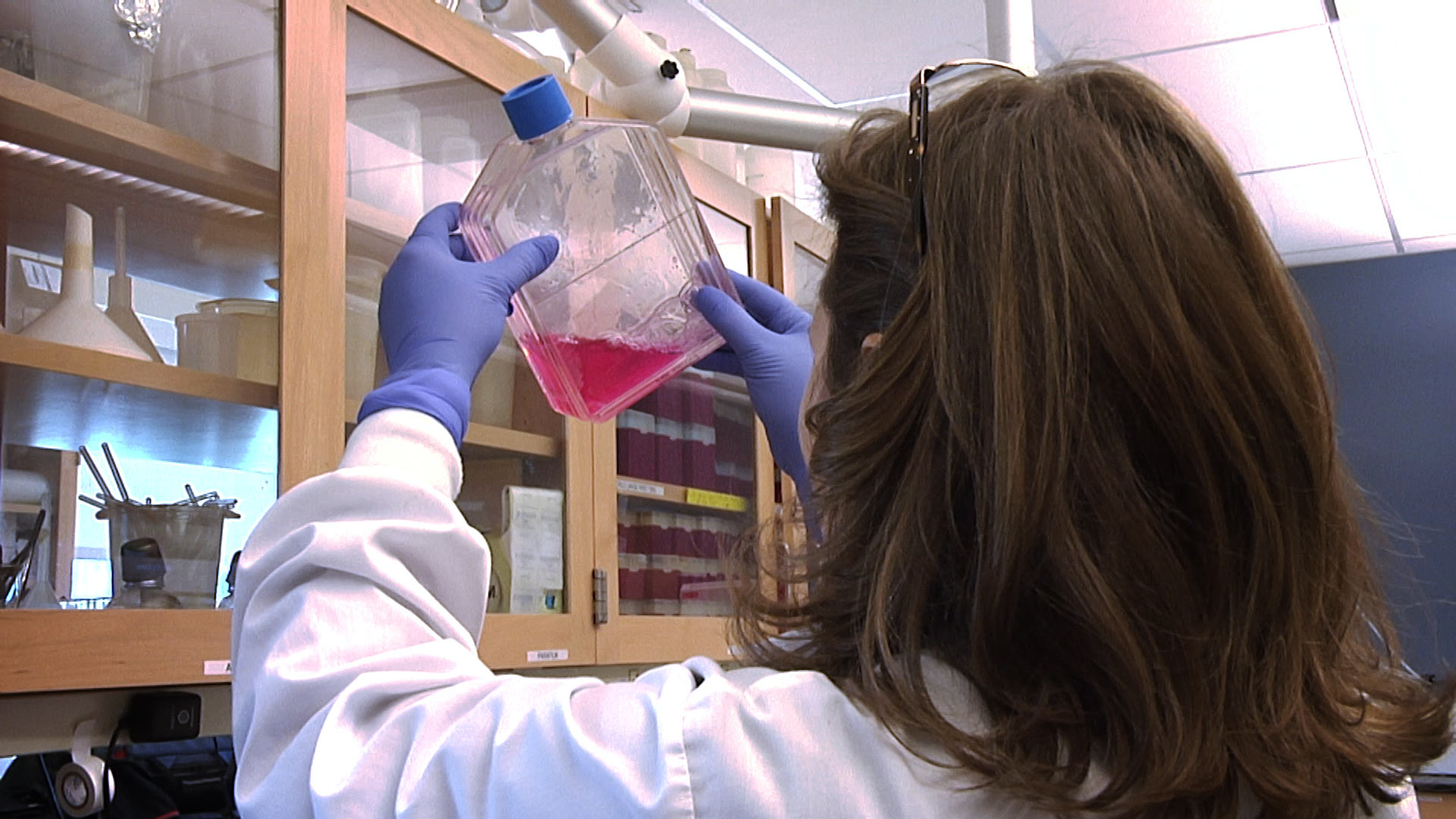 A scientist examines samples at a lab at the University of Arizona. 