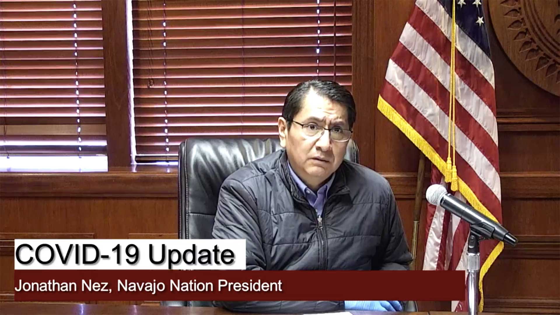 Navajo Nation President Jonathan Nez during the announcement of the curfew March 29, 2020, in this still image from a Facebook Live video.