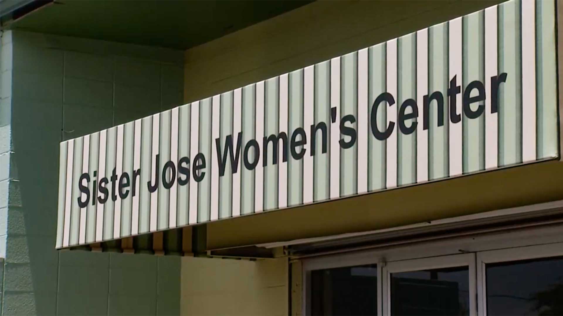 The sign for Sister José Women's Shelter, 2017.