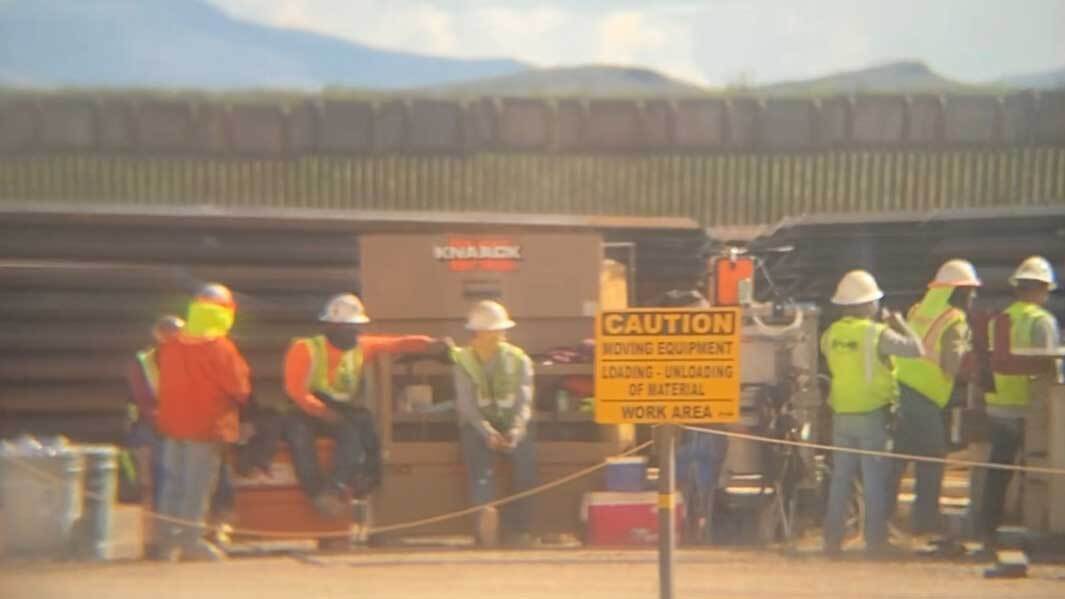 An image provided by the Center for Biological Diversity shows a group of construction workers at a site in the San Bernadino National Wildlife Refuge on April 8. 