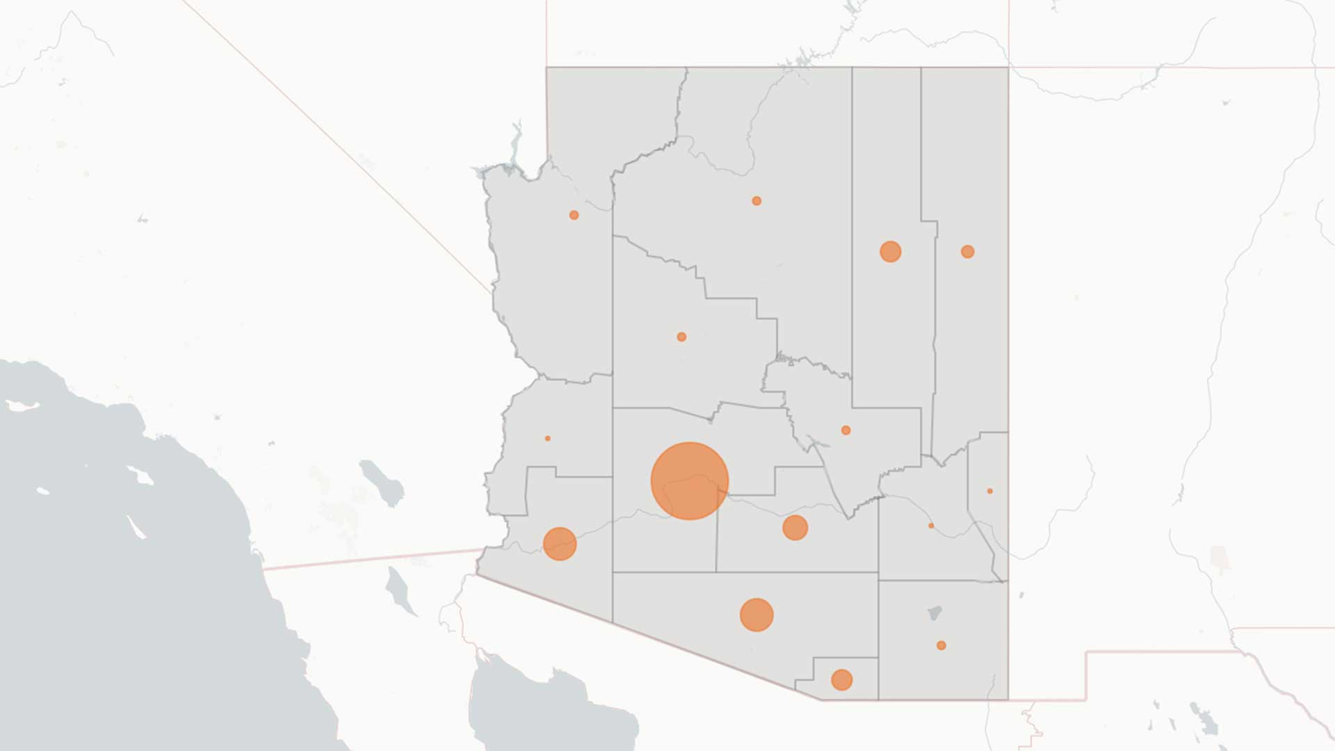 Map showing one-week snapshot of new COVID-19 cases in Arizona as of June 16.