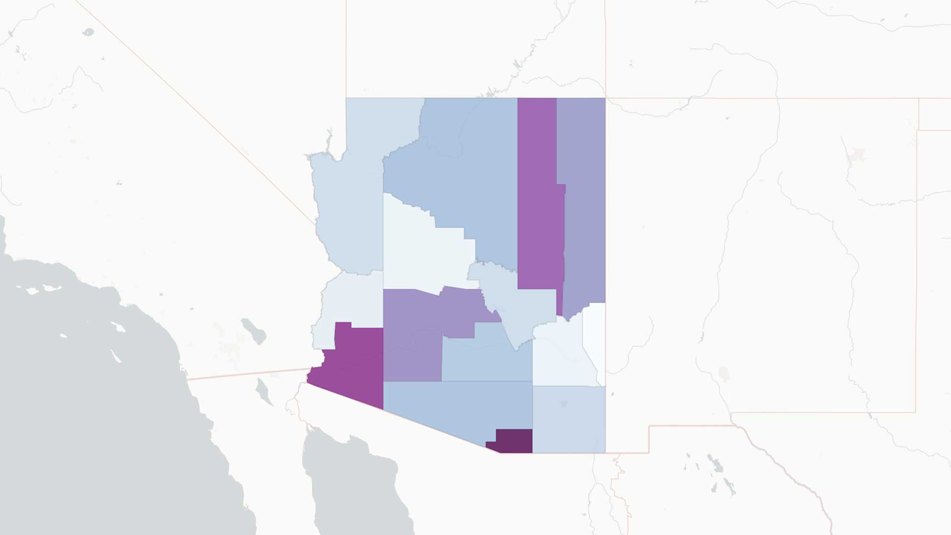 Screen shot of map showing positive percent of coronavirus tests, one-week snapshot as of June 17, 2020.