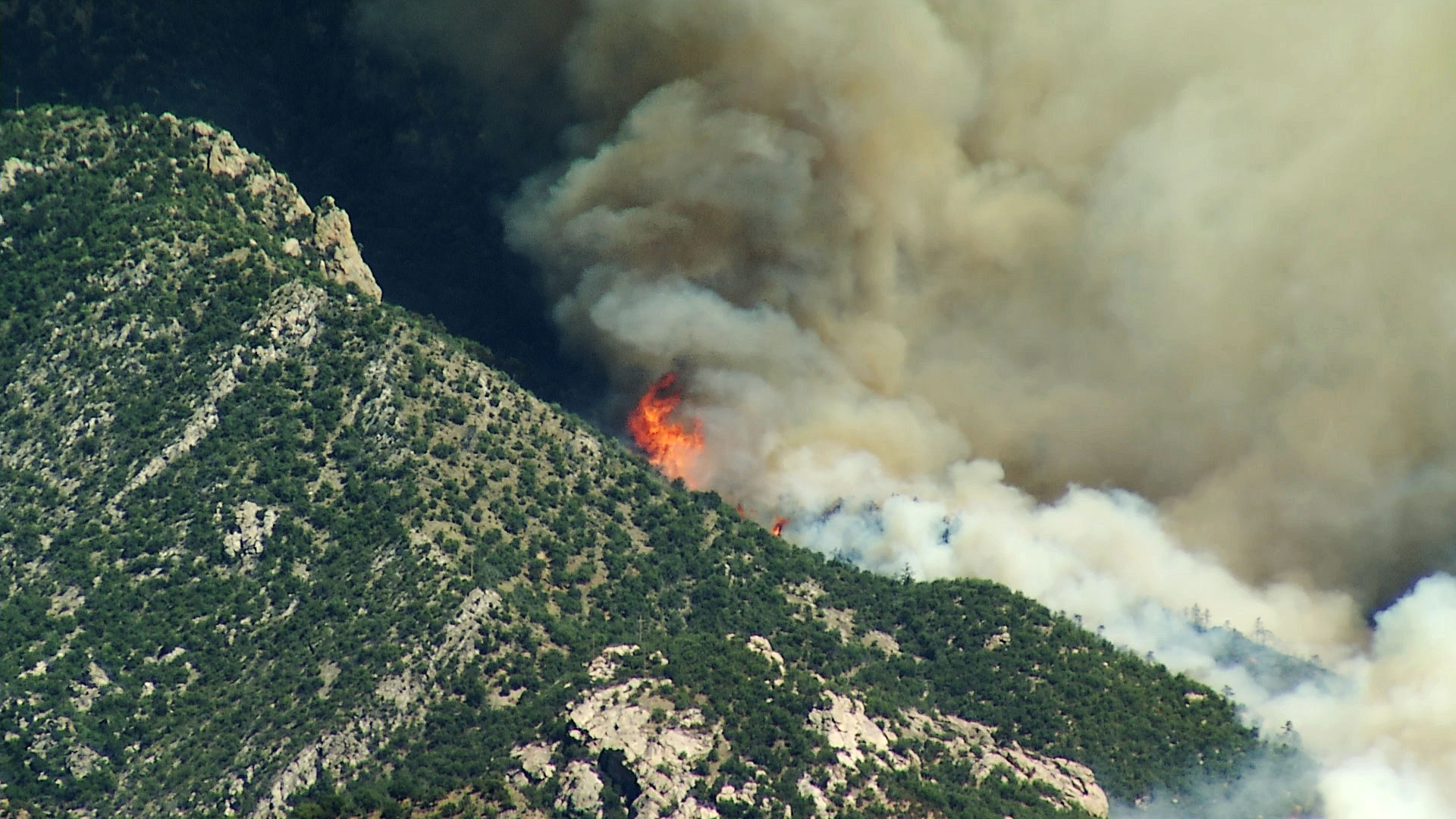 The Bighorn Fire burns in the Santa Catalina Mountains on June 16, 2020.