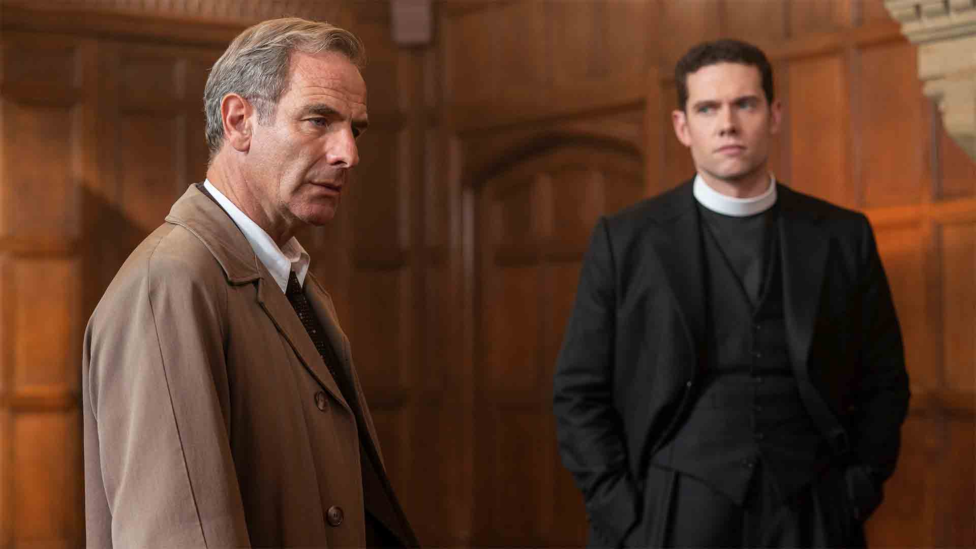 Shown from left to right: Robson Green as Geordie Keating and Tom Brittney as Will Davenport