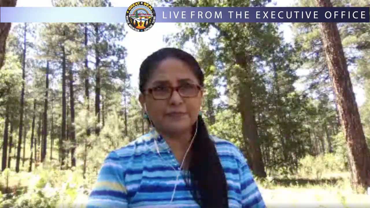 White Mountain Apache Tribe Chairwoman Gwendena Lee-Gatewood in a June 27 video streamed on her Facebook page. Lee-Gatewood says there are only 200 elders left and possibly fewer since the pandemic.